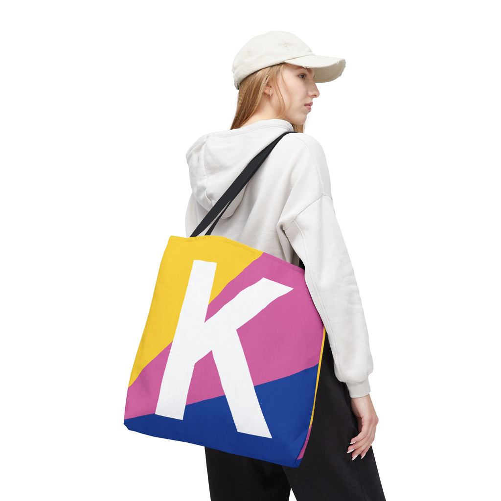 Monogram 'K' Colorblock Tote Bag — Personalized Initial K Shoulder Tote