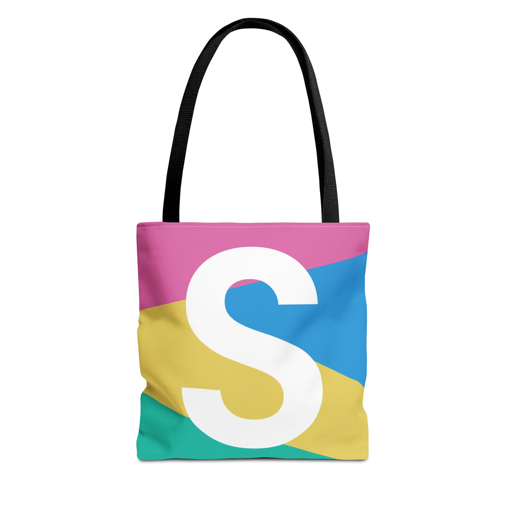 Monogram 'S' Colorblock Tote Bag — Personalized Initial S Shoulder Tote