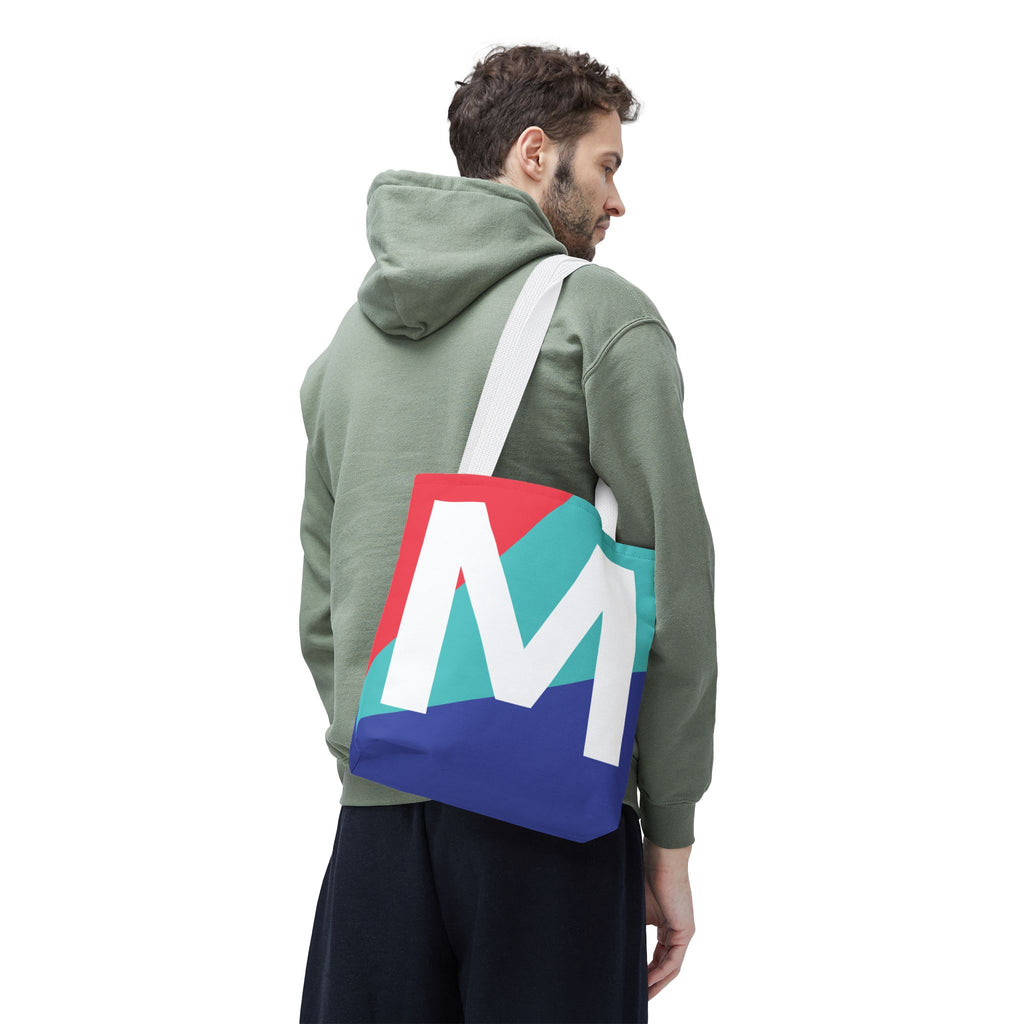 Monogram 'M' Colorblock Tote Bag — Personalized Initial M Shoulder Tote