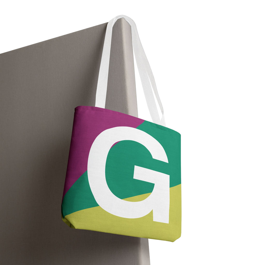 Monogram 'G' Colorblock Tote Bag — Personalized Initial G Shoulder Tote