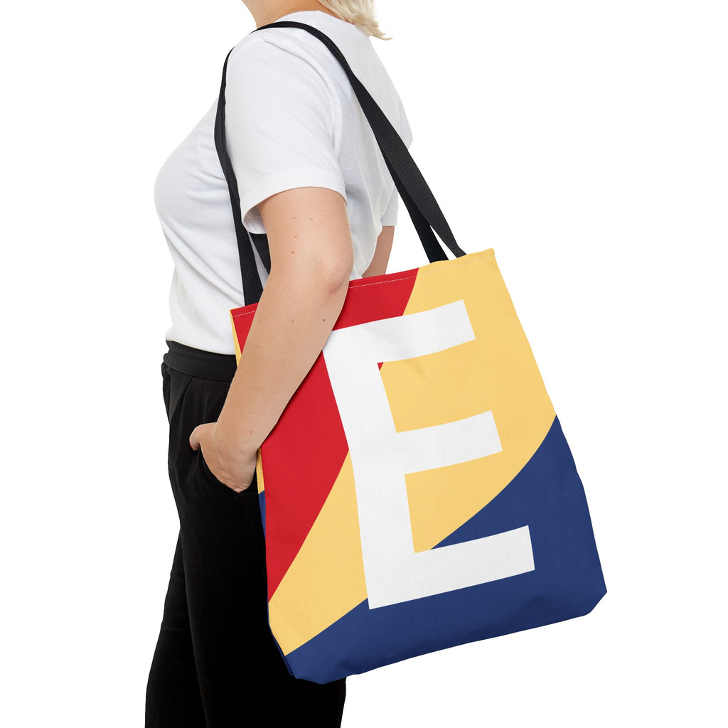 Monogram 'E' Colorblock Tote Bag — Personalized Initial E Shoulder Tote