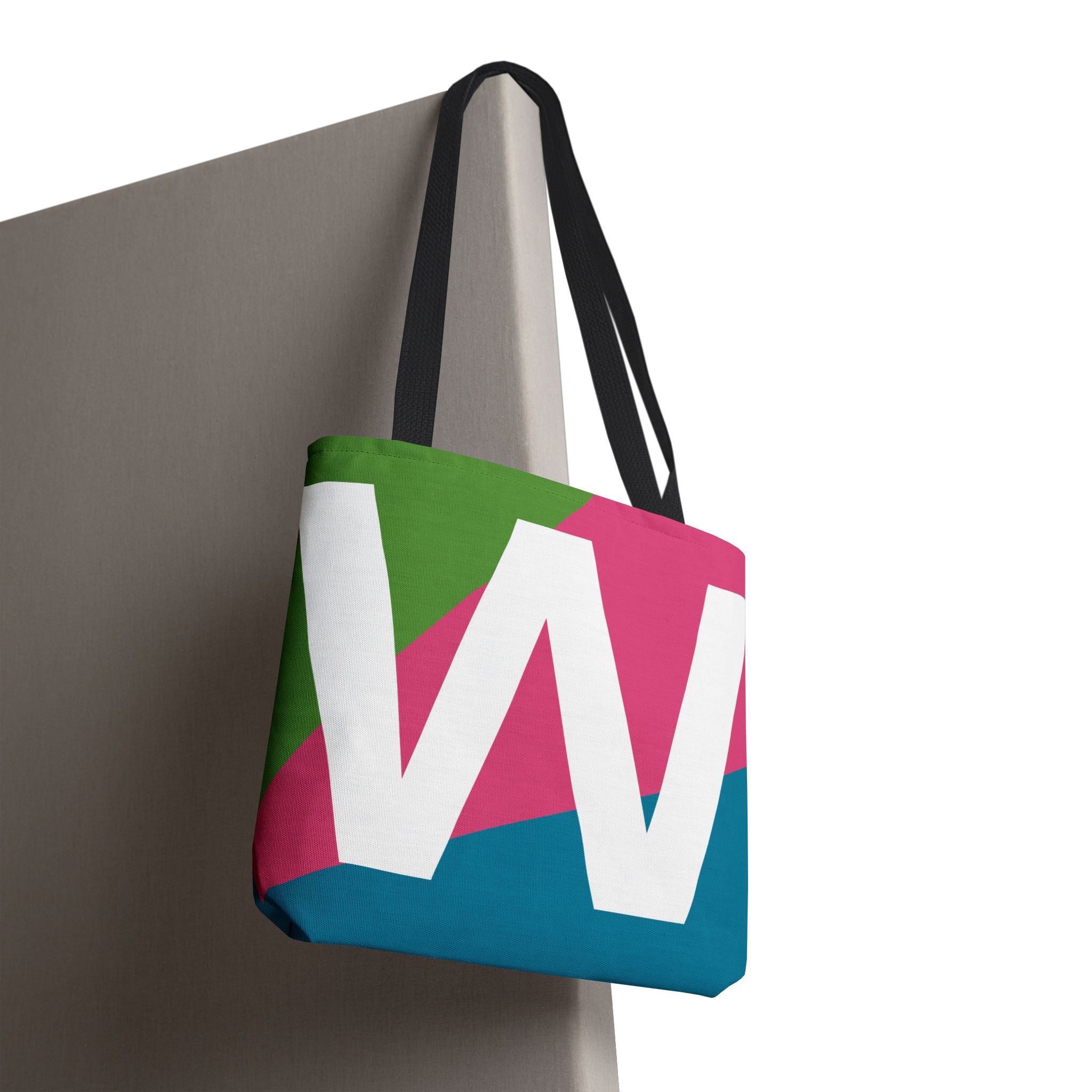 Monogram 'W' Colorblock Tote Bag — Personalized Initial W Shoulder Tote
