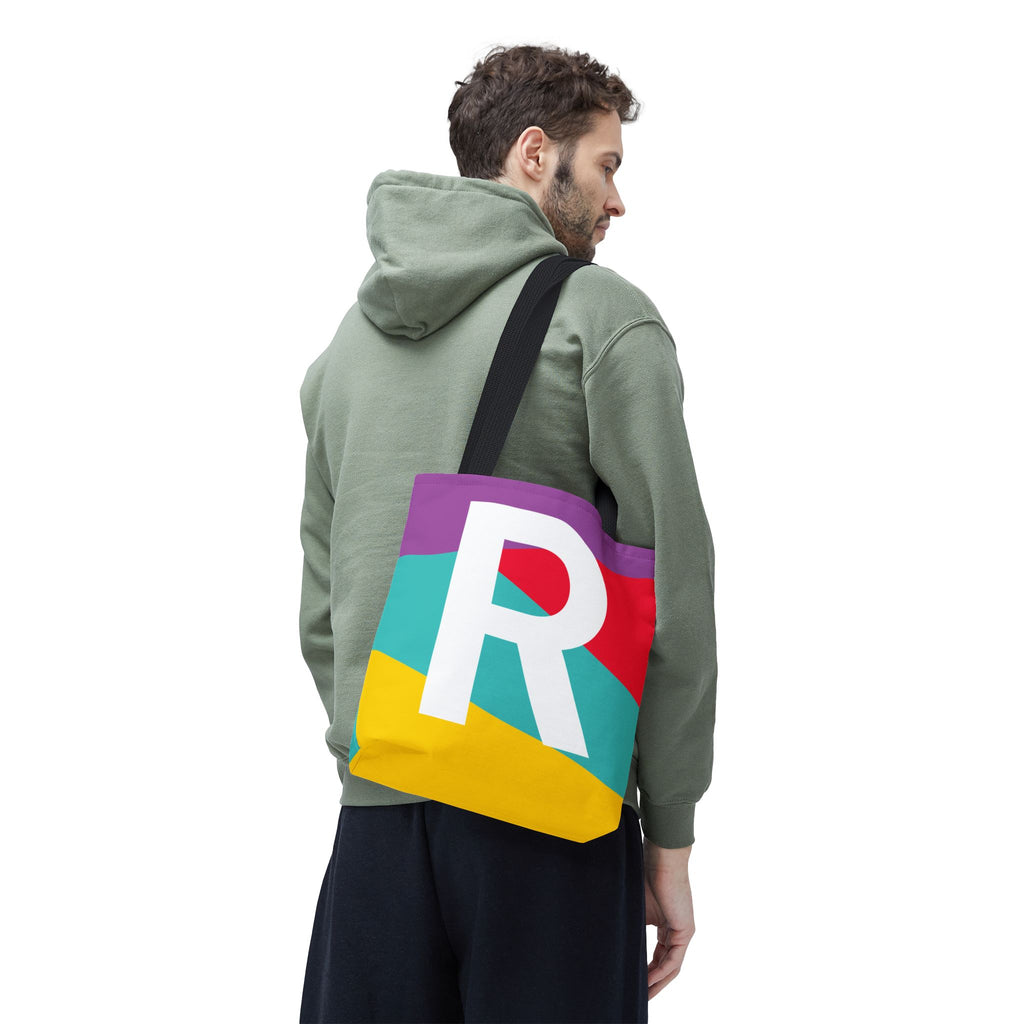 Monogram 'R' Colorblock Tote Bag — Personalized Initial R Shoulder Tote