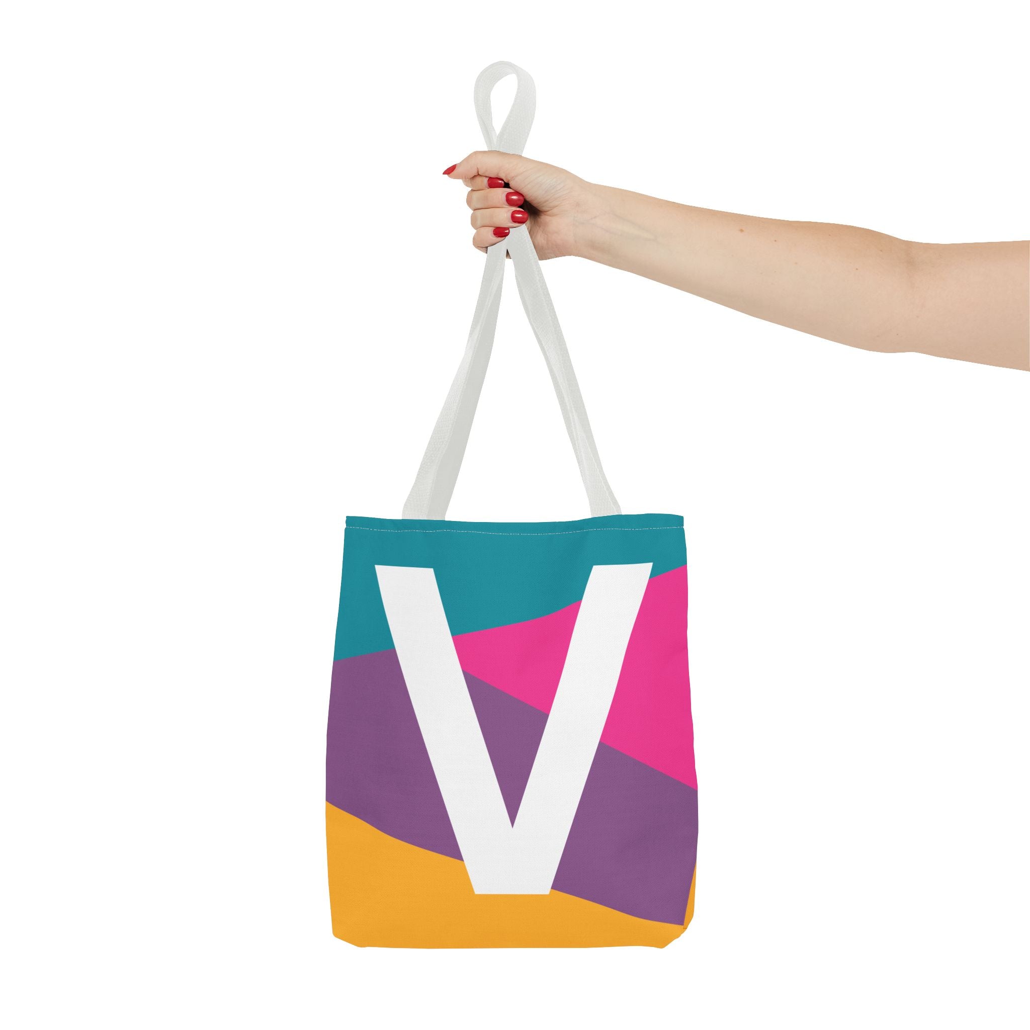 Monogram 'V' Colorblock Tote Bag — Personalized Initial V Shoulder Tote