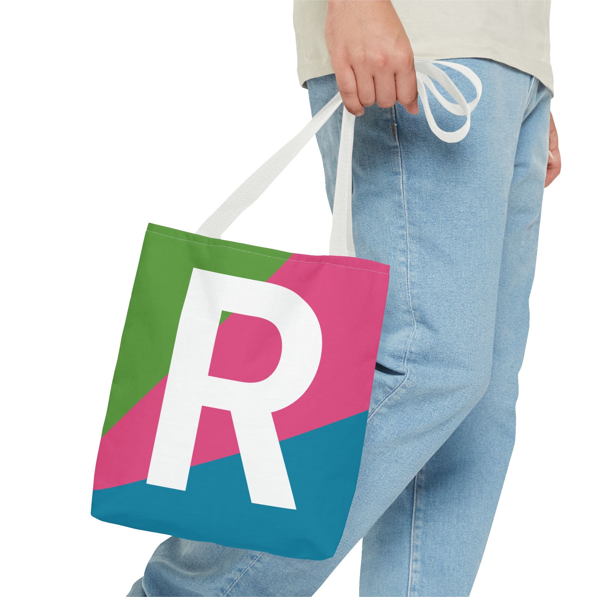 Monogram 'R' Colorblock Tote Bag — Personalized Initial R Shoulder Tote