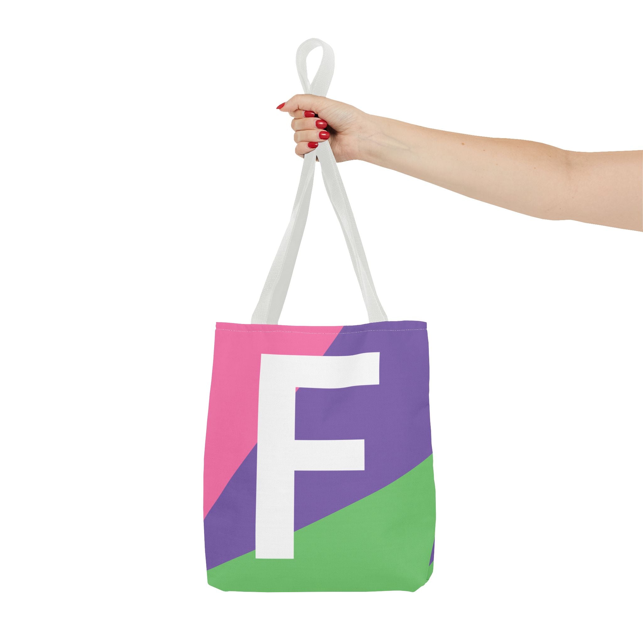Monogram 'F' Colorblock Tote Bag — Personalized Initial F Shoulder Tote