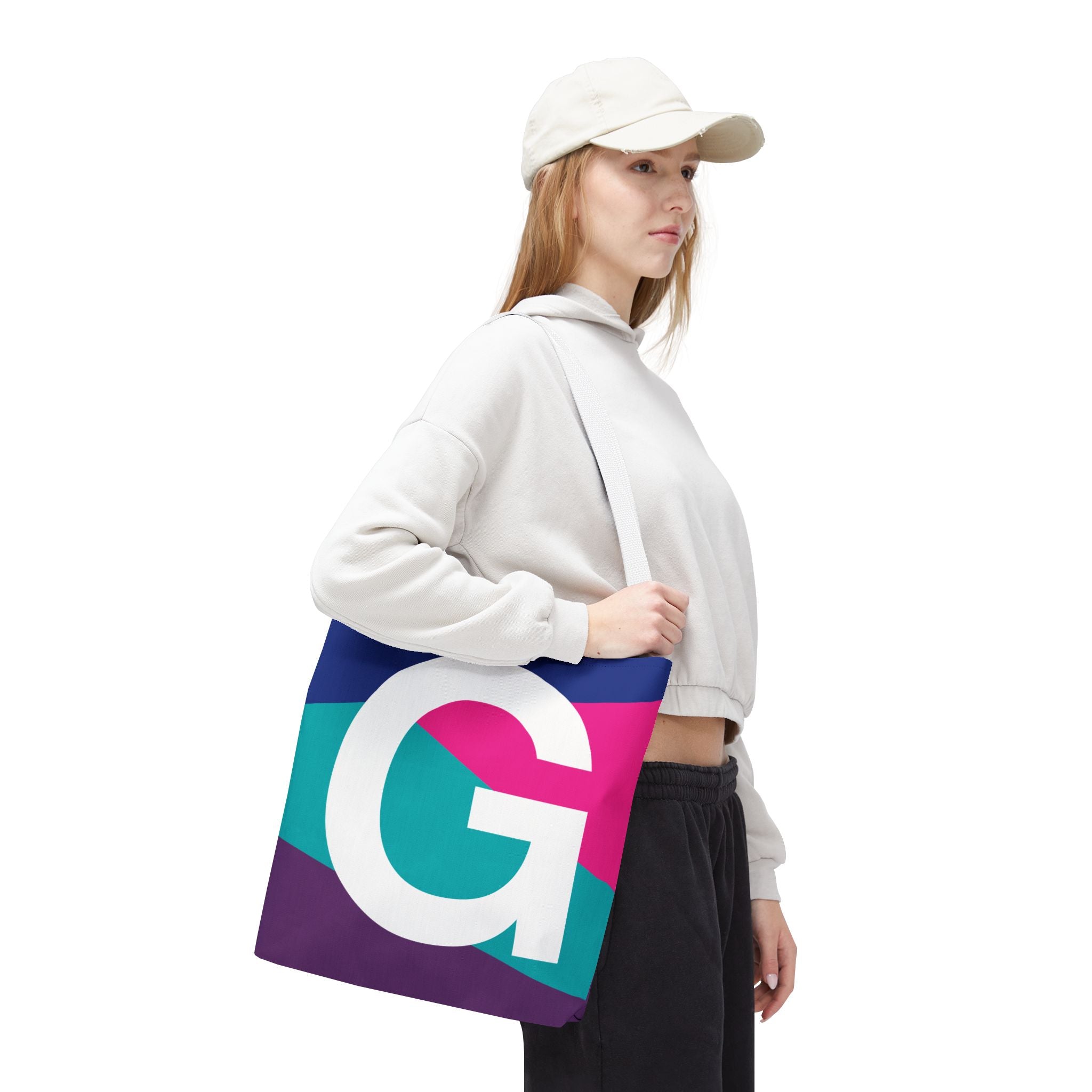 Monogram 'G' Colorblock Tote Bag — Personalized Initial G Shoulder Tote