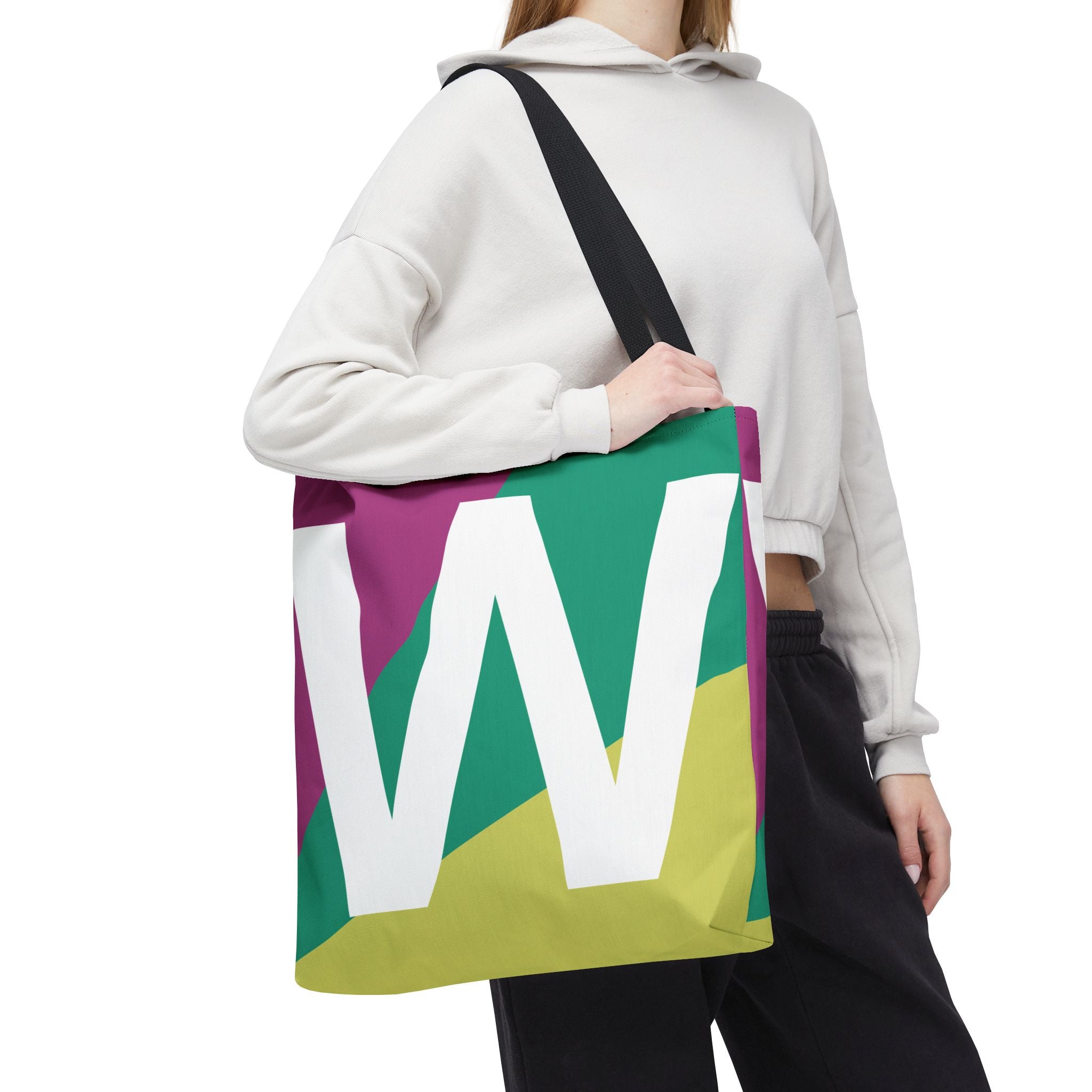 Monogram 'W' Colorblock Tote Bag — Personalized Initial W Shoulder Tote