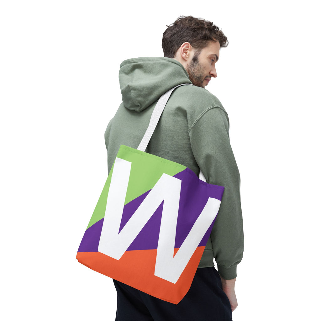 Monogram 'W' Colorblock Tote Bag — Personalized Initial W Shoulder Tote