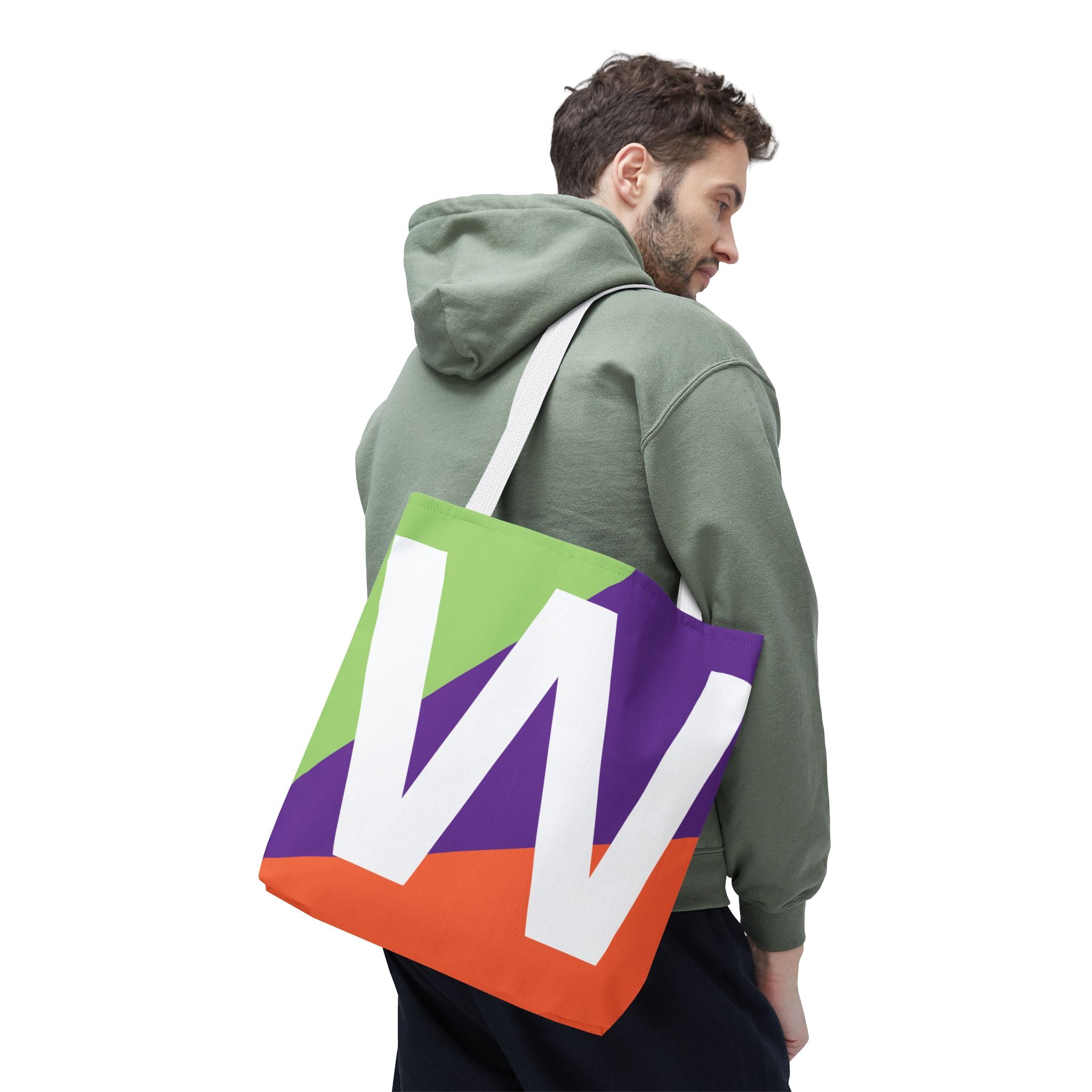 Monogram 'W' Colorblock Tote Bag — Personalized Initial W Shoulder Tote