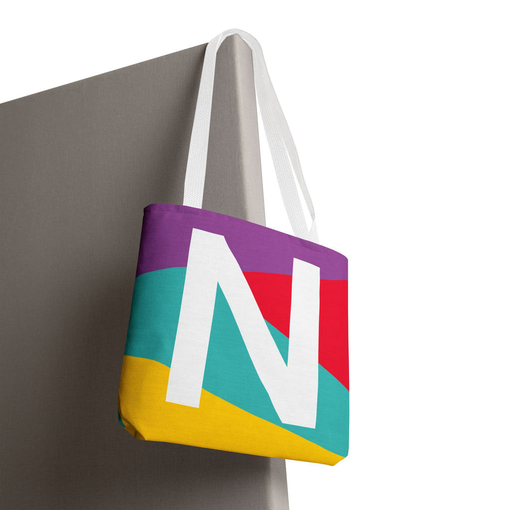 Monogram 'N' Colorblock Tote Bag — Personalized Initial N Shoulder Tote