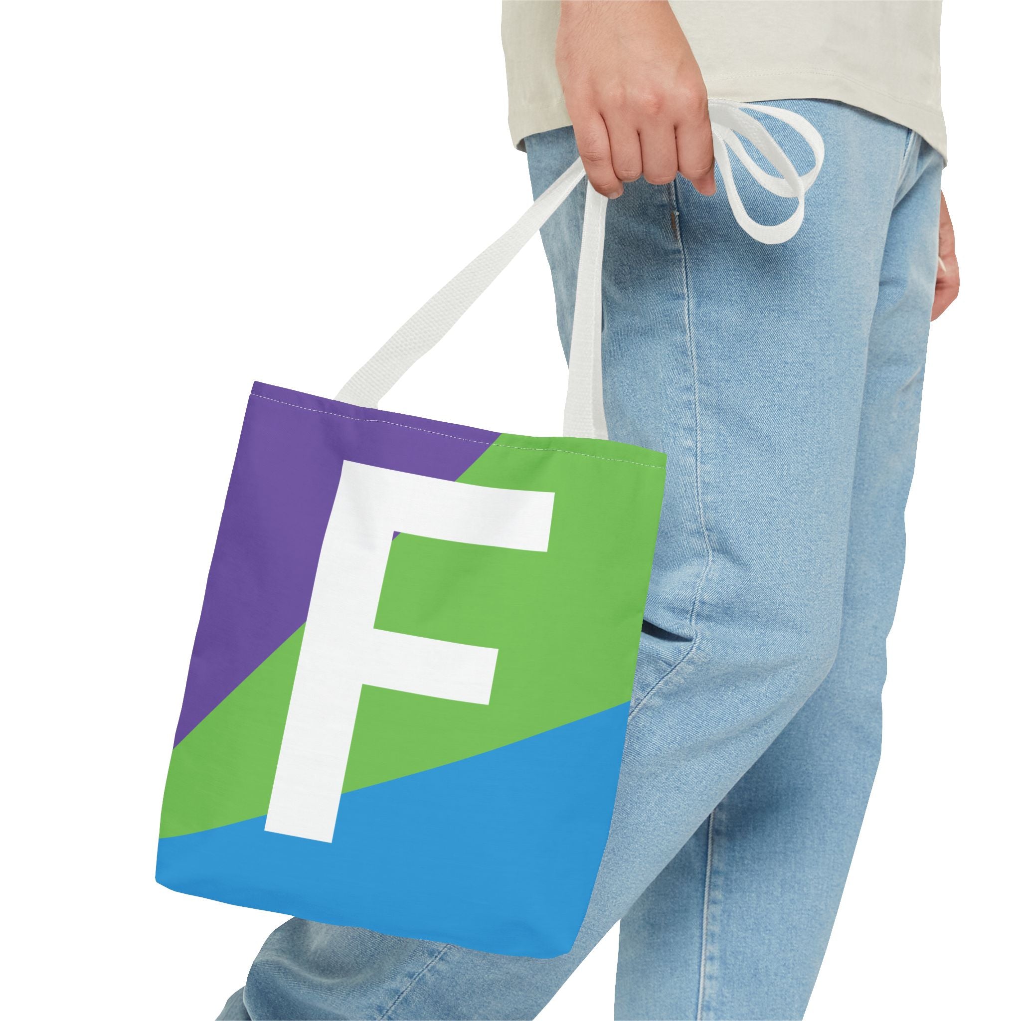 Monogram 'F' Colorblock Tote Bag — Personalized Initial F Shoulder Tote