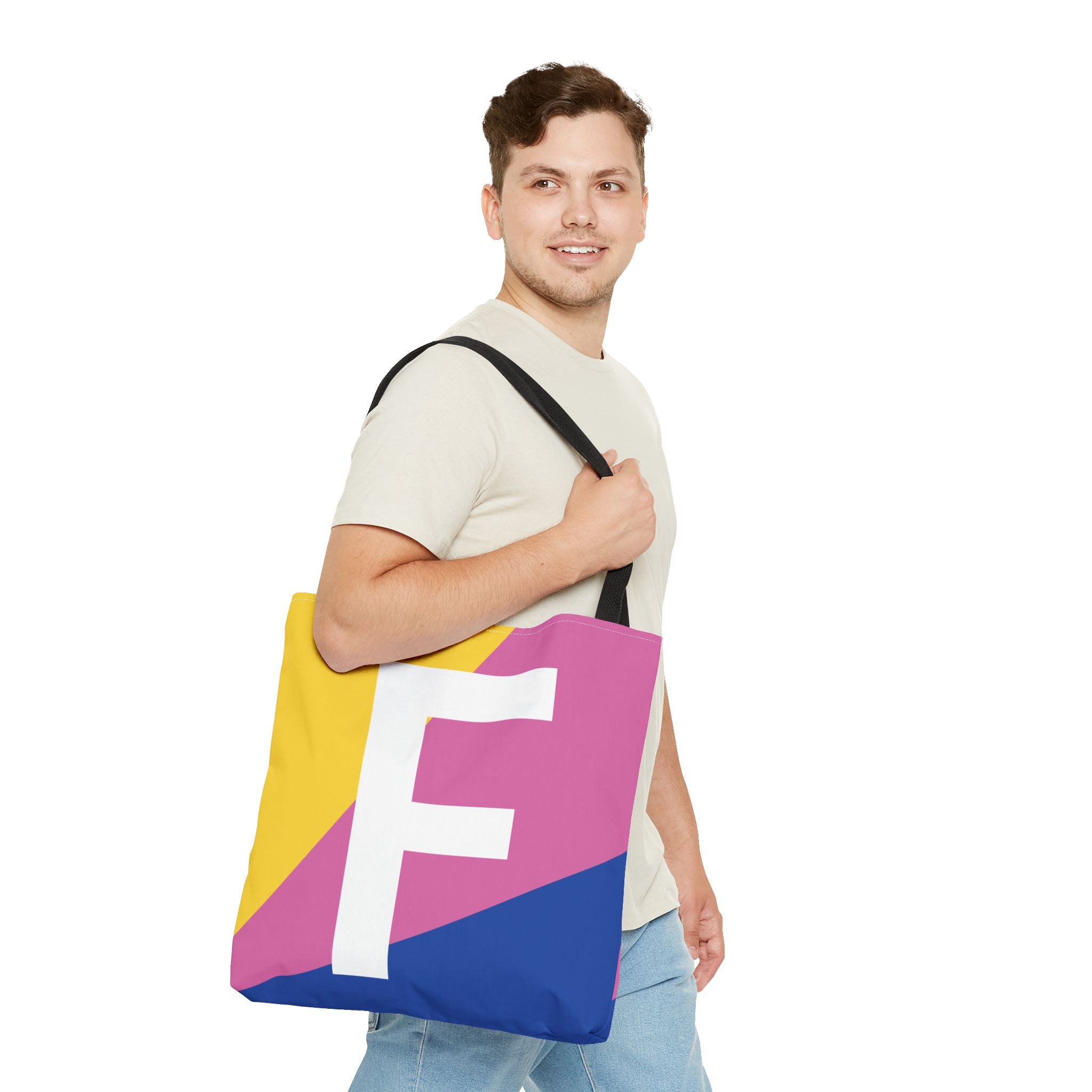 Monogram 'F' Colorblock Tote Bag — Personalized Initial F Shoulder Tote