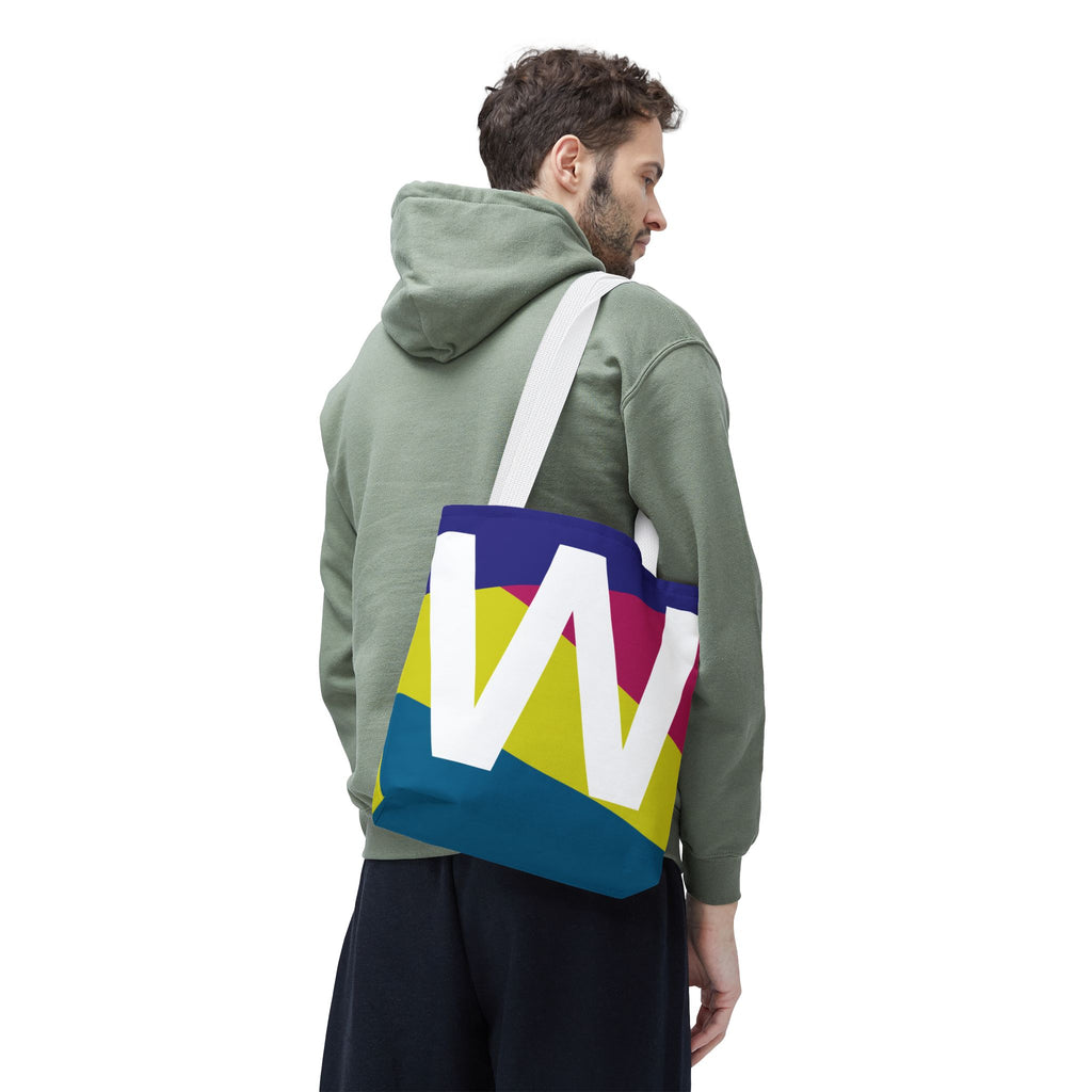 Monogram 'W' Colorblock Tote Bag — Personalized Initial W Shoulder Tote