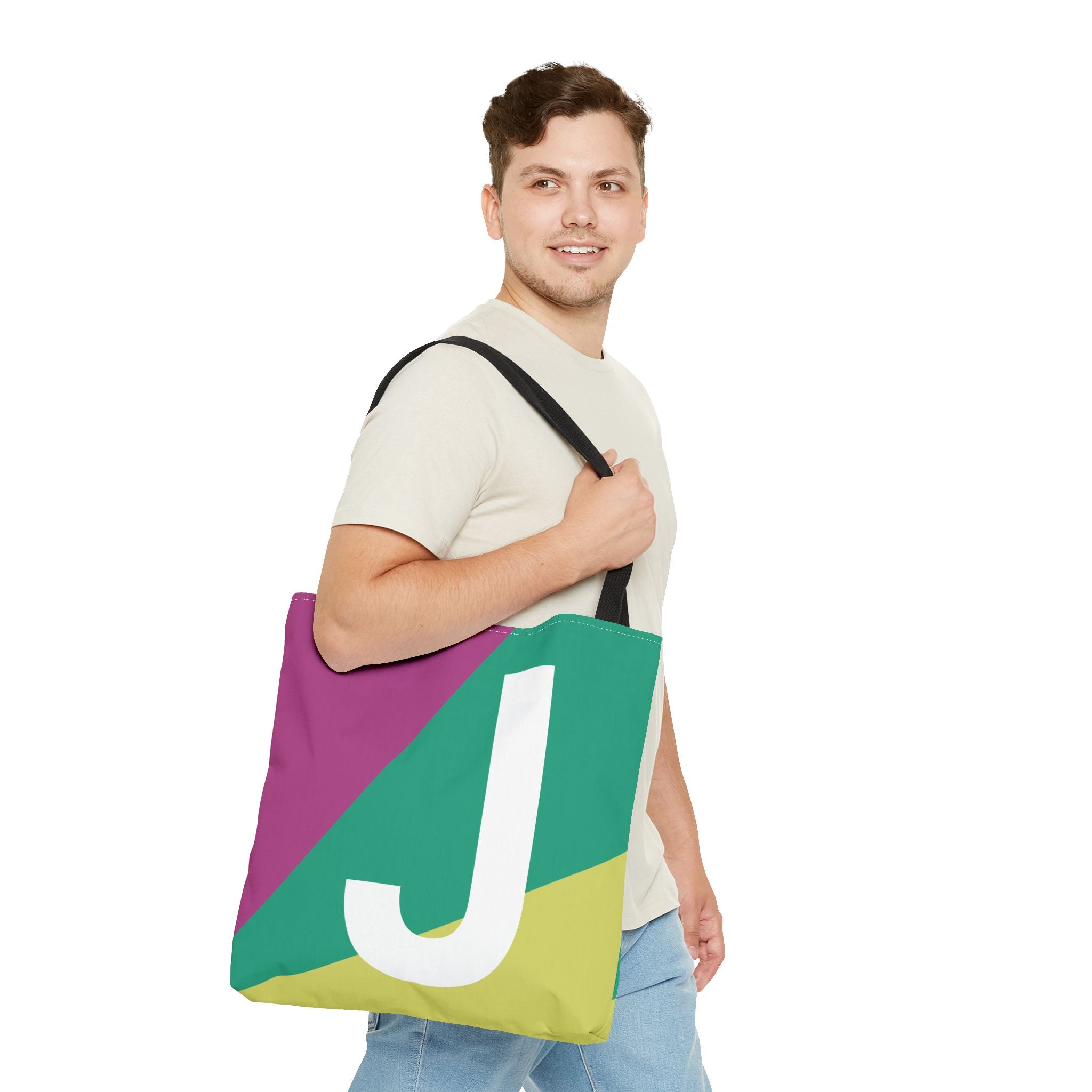 Monogram 'J' Colorblock Tote Bag — Personalized Initial J Shoulder Tote