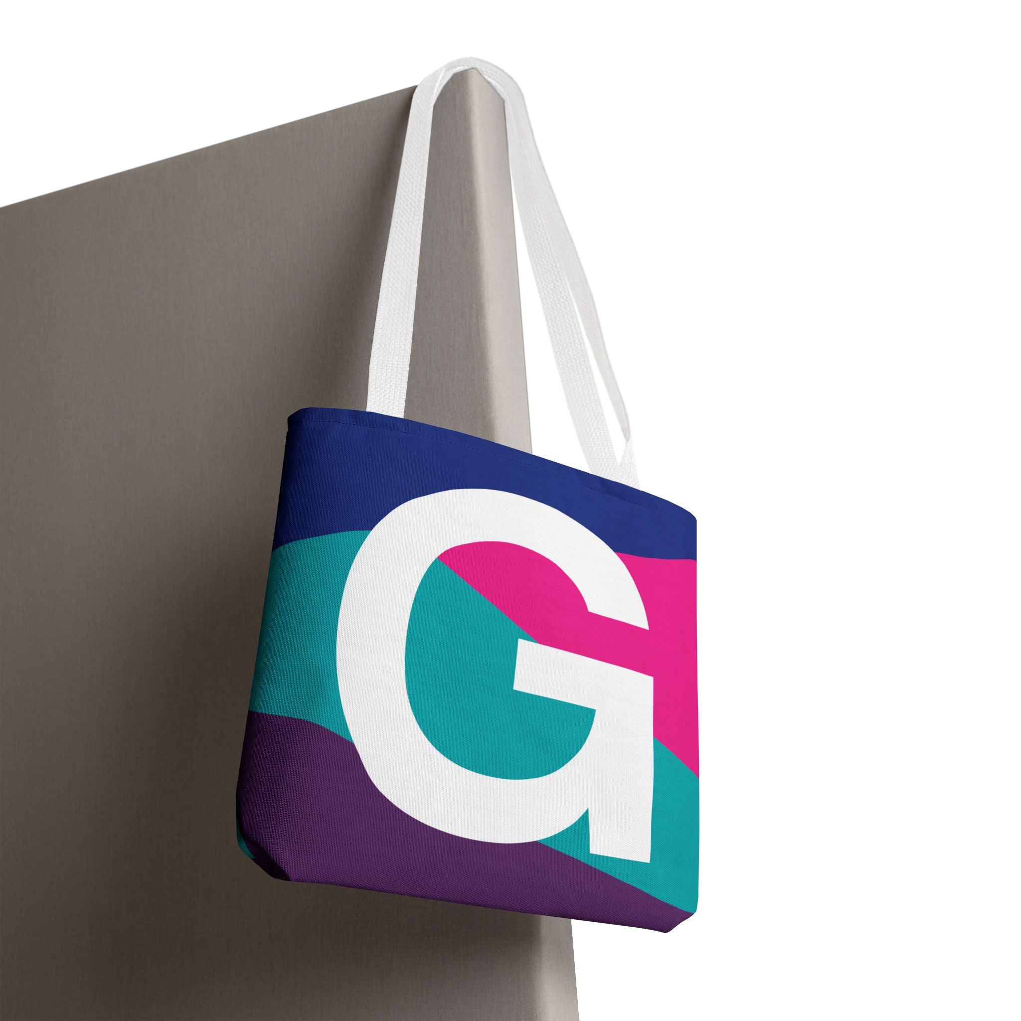 Monogram 'G' Colorblock Tote Bag — Personalized Initial G Shoulder Tote