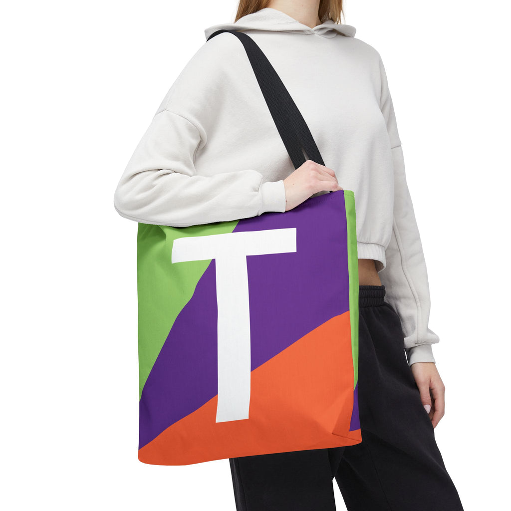 Monogram 'T' Colorblock Tote Bag — Personalized Initial T Shoulder Tote