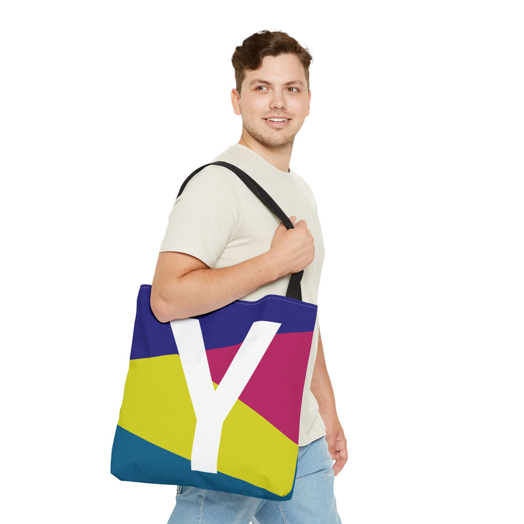 Monogram 'Y' Colorblock Tote Bag — Personalized Initial Y Shoulder Tote
