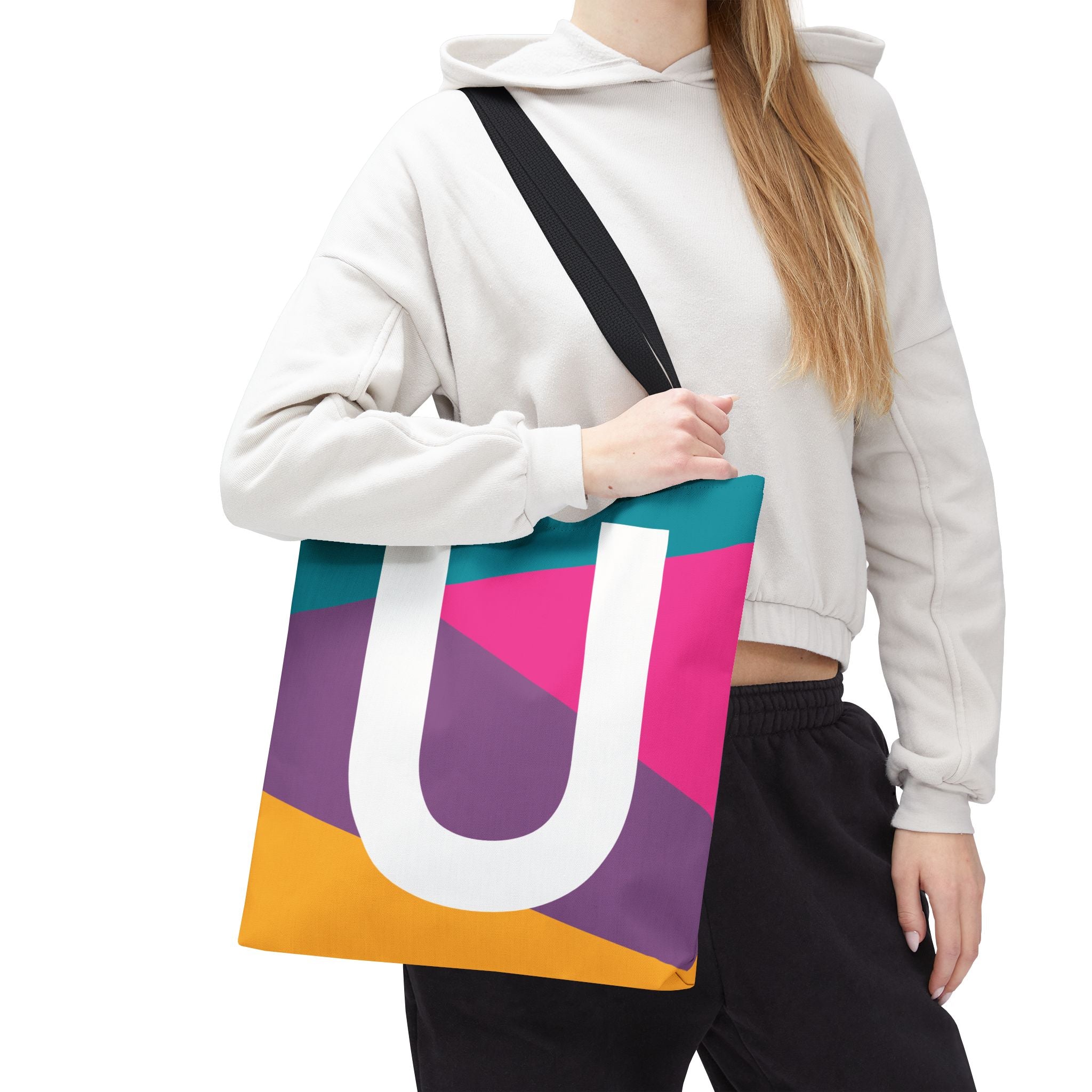 Monogram 'U' Colorblock Tote Bag — Personalized Initial U Shoulder Tote