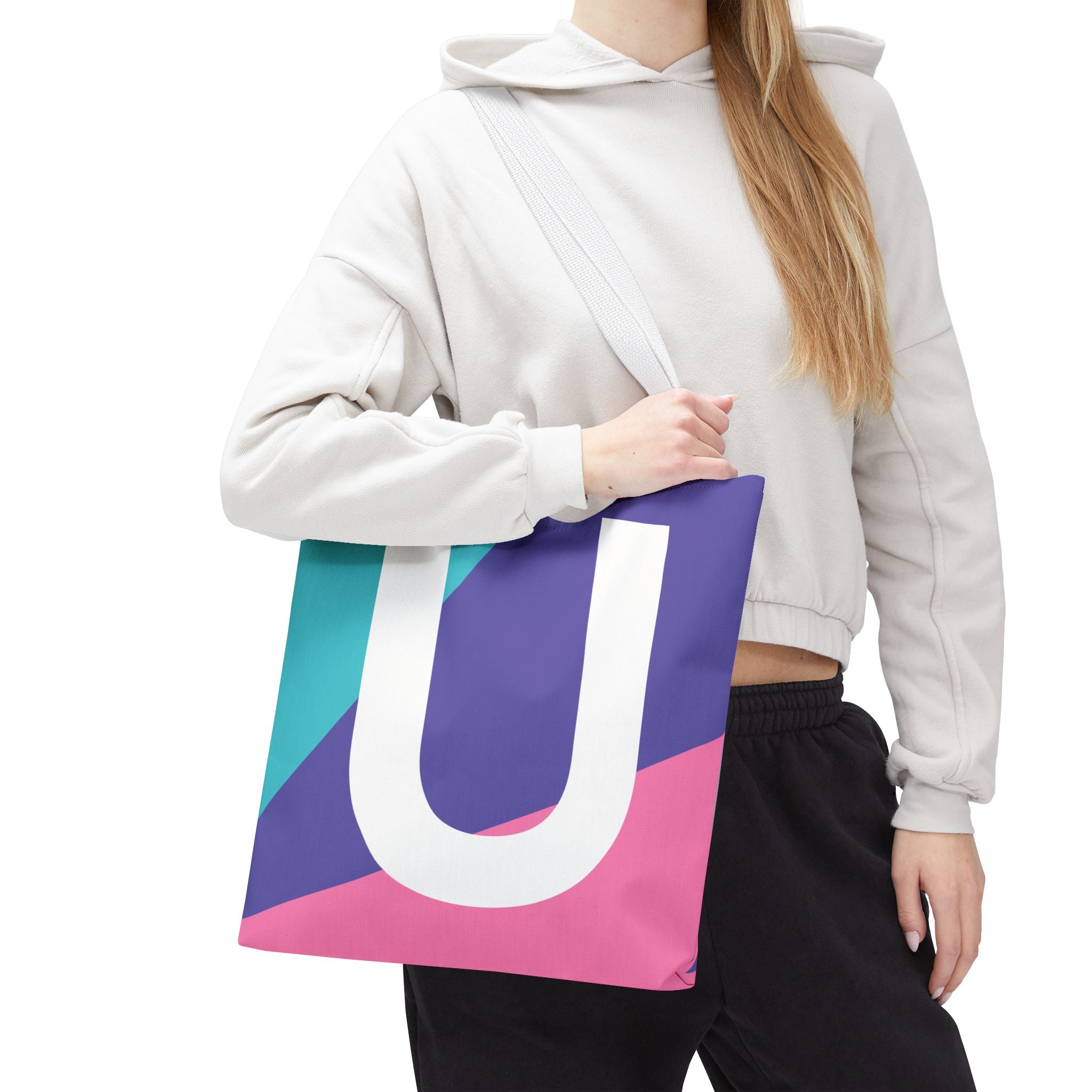 Monogram 'U' Colorblock Tote Bag — Personalized Initial U Shoulder Tote