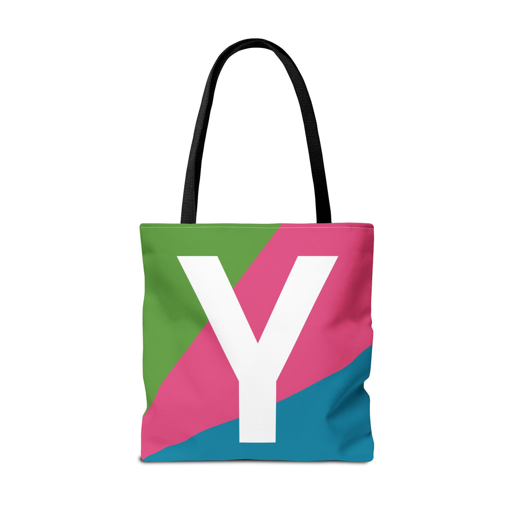 Monogram 'Y' Colorblock Tote Bag — Personalized Initial Y Shoulder Tote