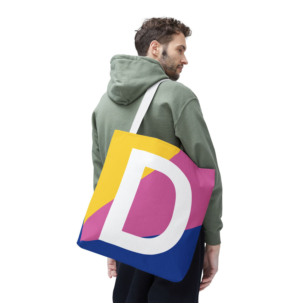 Monogram 'D' Colorblock Tote Bag — Personalized Initial D Shoulder Tote