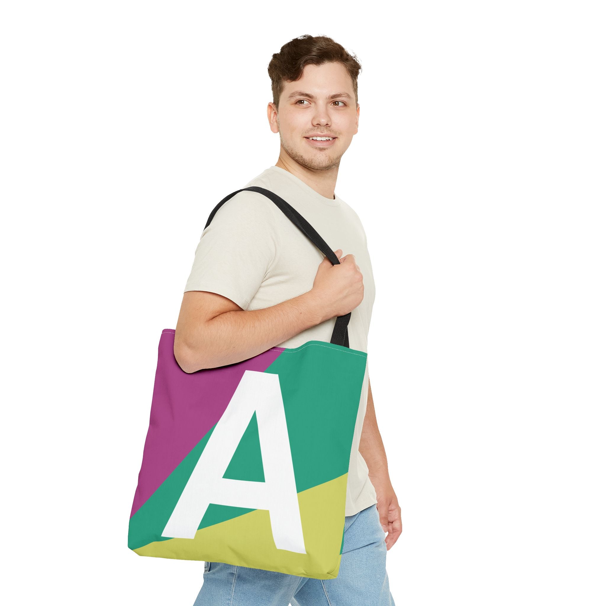 Monogram 'A' Colorblock Tote Bag — Personalized Initial A Shoulder Tote