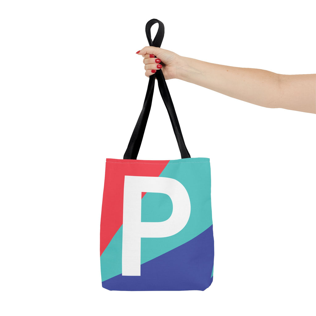 Monogram 'P' Colorblock Tote Bag — Personalized Initial P Shoulder Tote