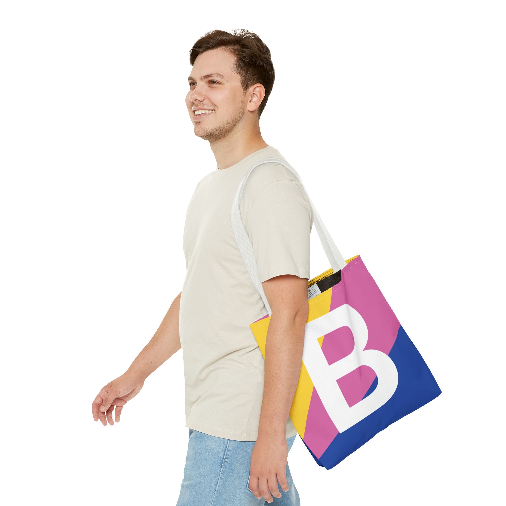 Monogram 'B' Colorblock Tote Bag — Personalized Initial B Shoulder Tote
