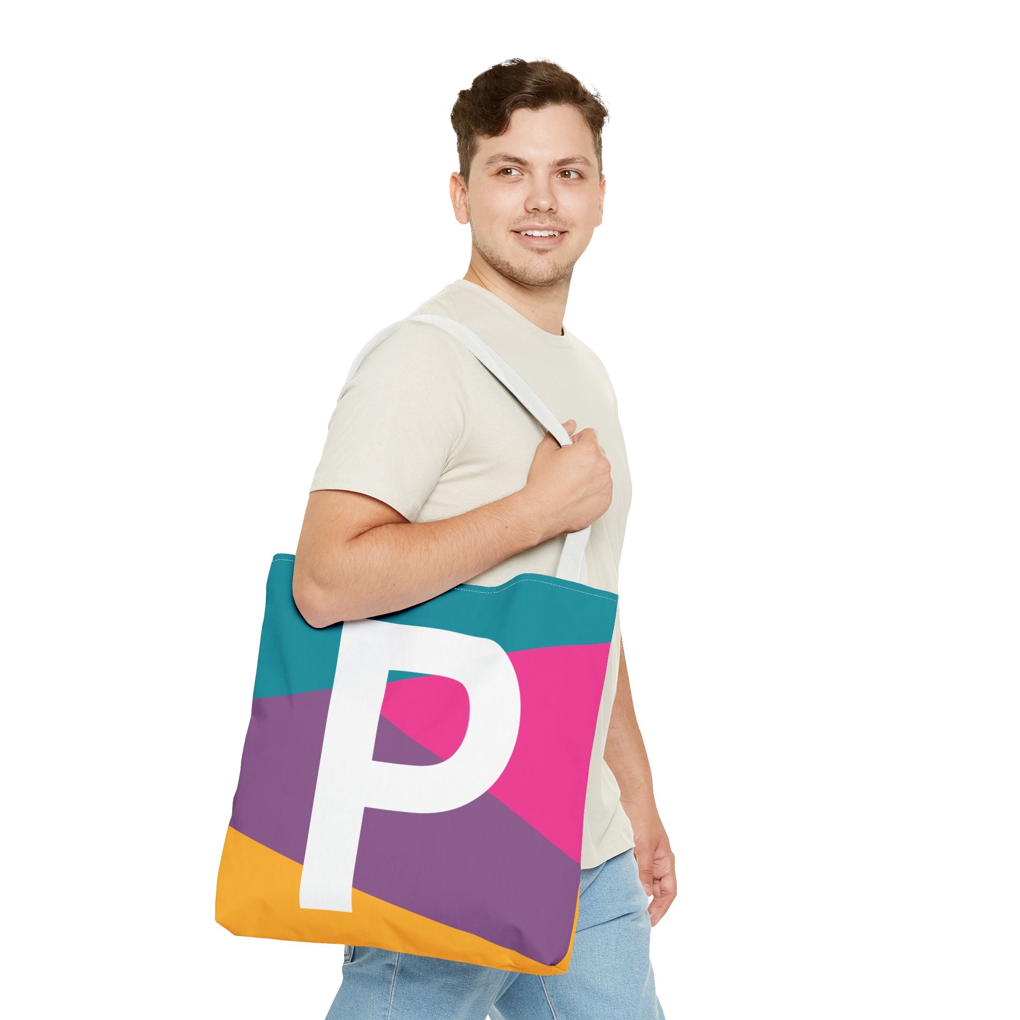 Monogram 'P' Colorblock Tote Bag — Personalized Initial P Shoulder Tote