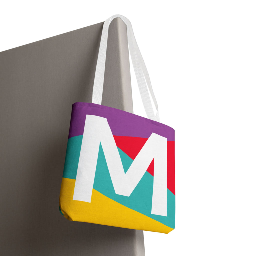 Monogram 'M' Colorblock Tote Bag — Personalized Initial M Shoulder Tote