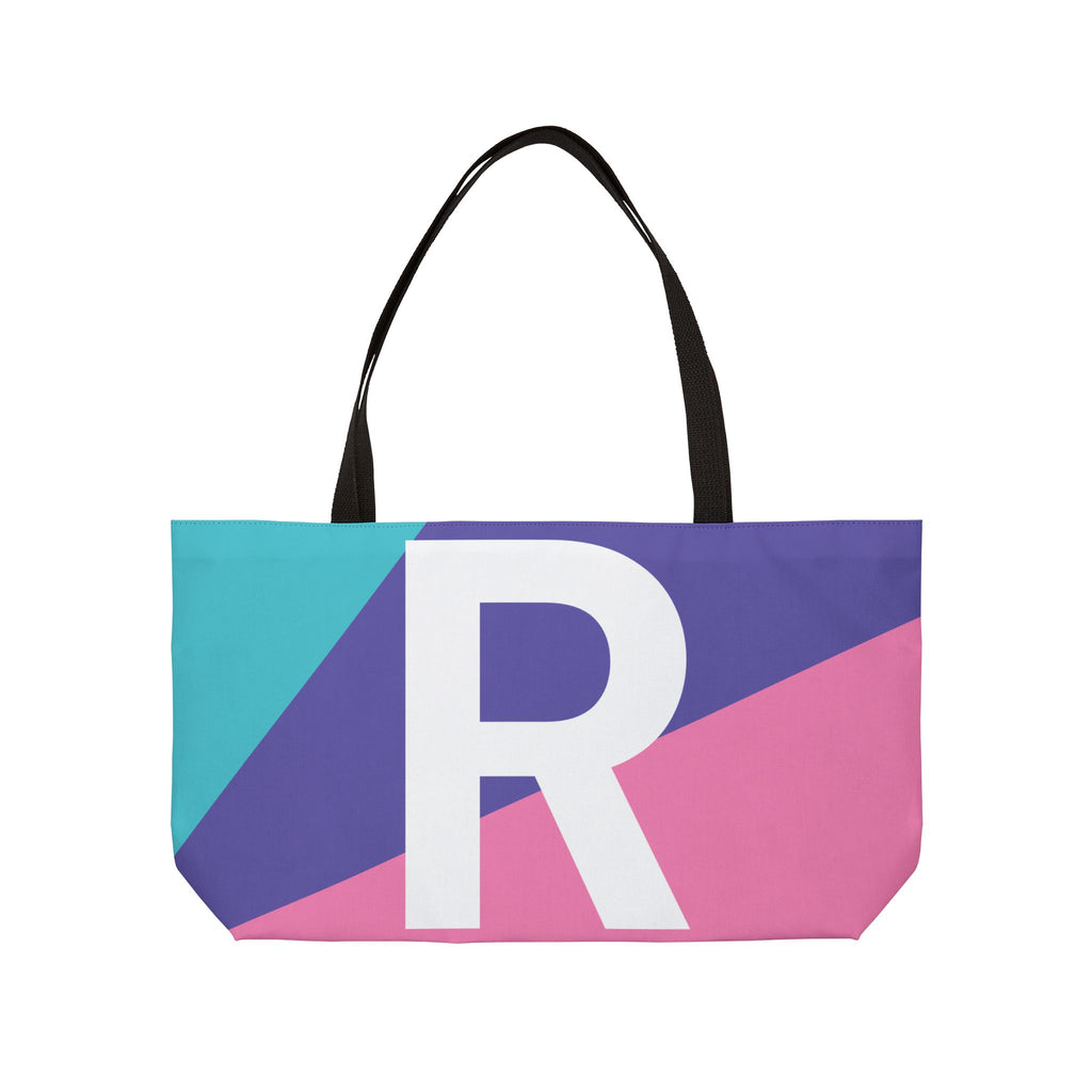 Personalized 'R' Colorblock Tote Bag — Monogram Weekender Tote