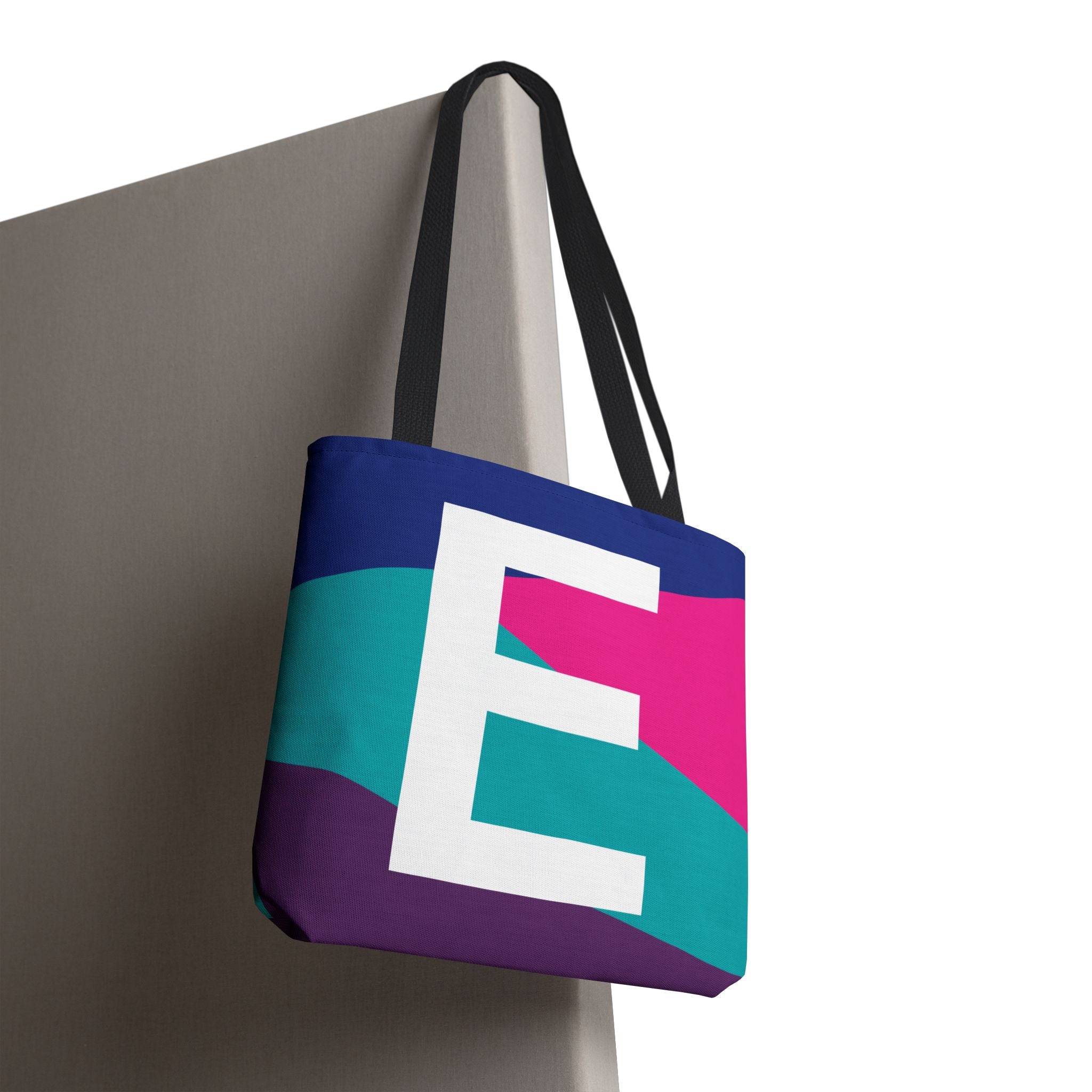 Monogram 'E' Colorblock Tote Bag — Personalized Initial E Shoulder Tote
