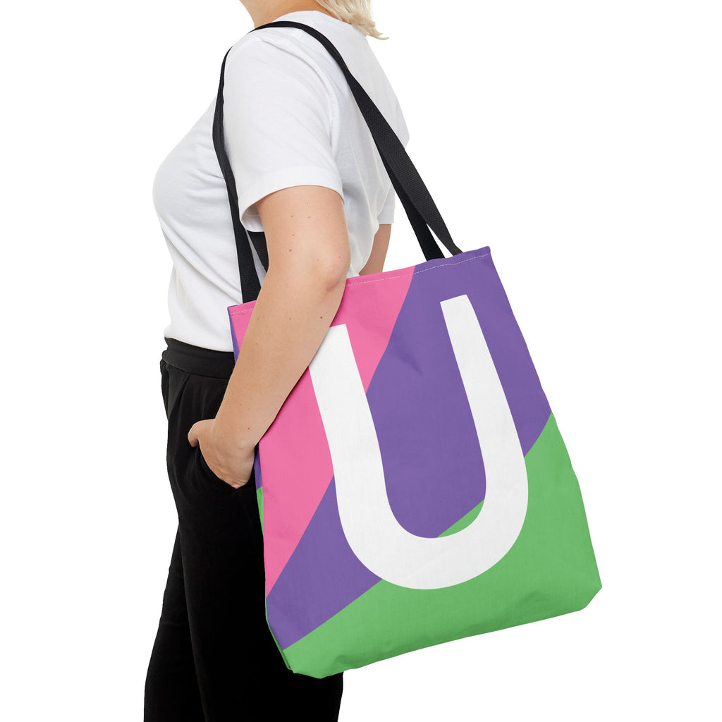 Monogram 'U' Colorblock Tote Bag — Personalized Initial U Shoulder Tote