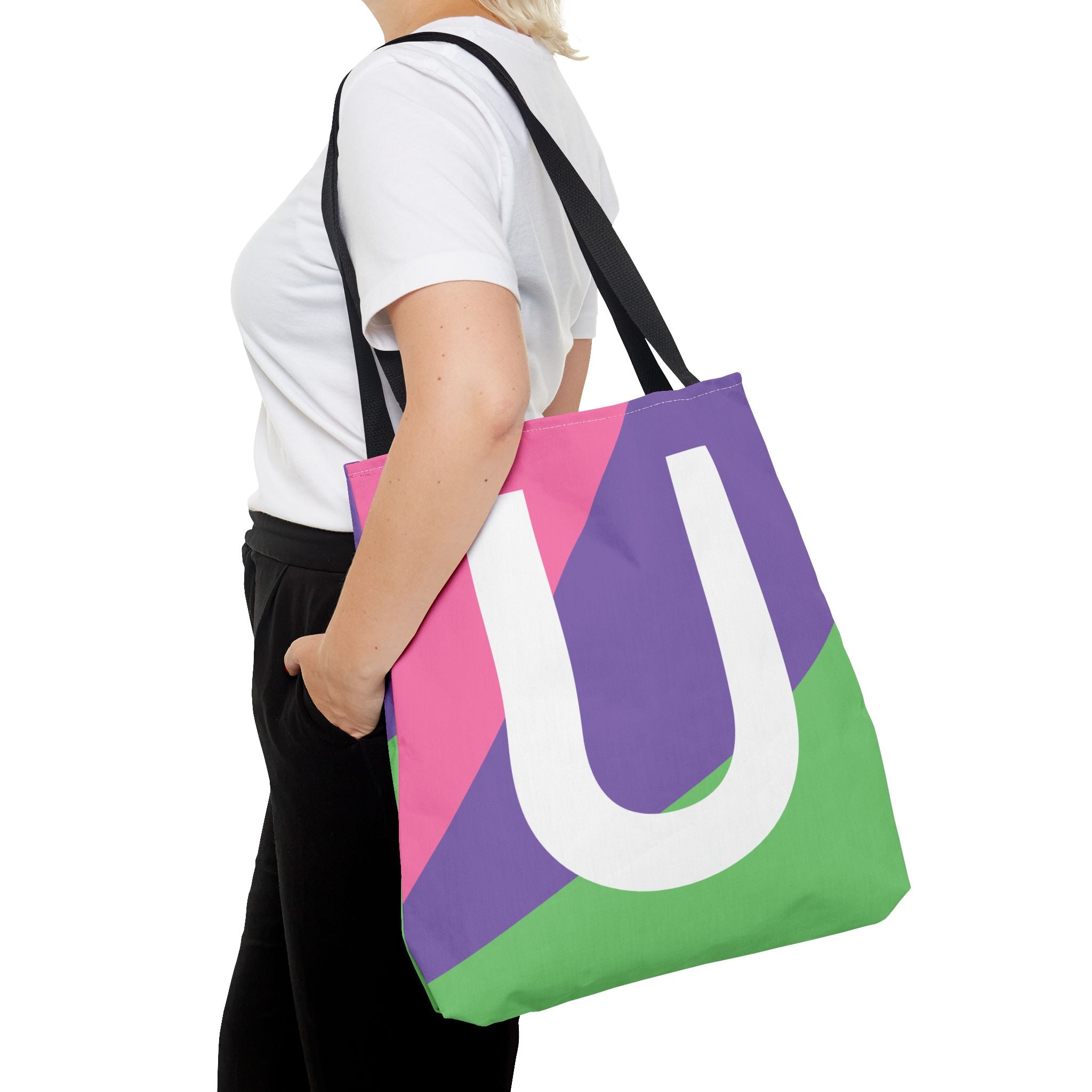 Monogram 'U' Colorblock Tote Bag — Personalized Initial U Shoulder Tote