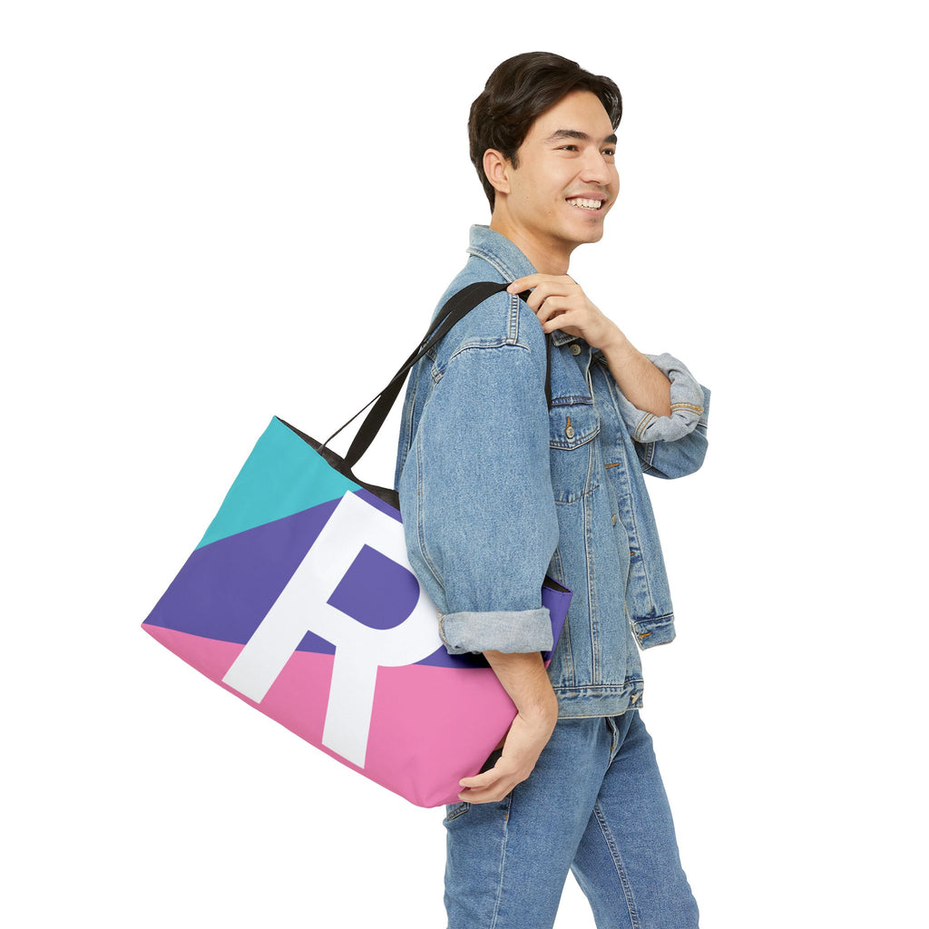 Personalized 'R' Colorblock Tote Bag — Monogram Weekender Tote
