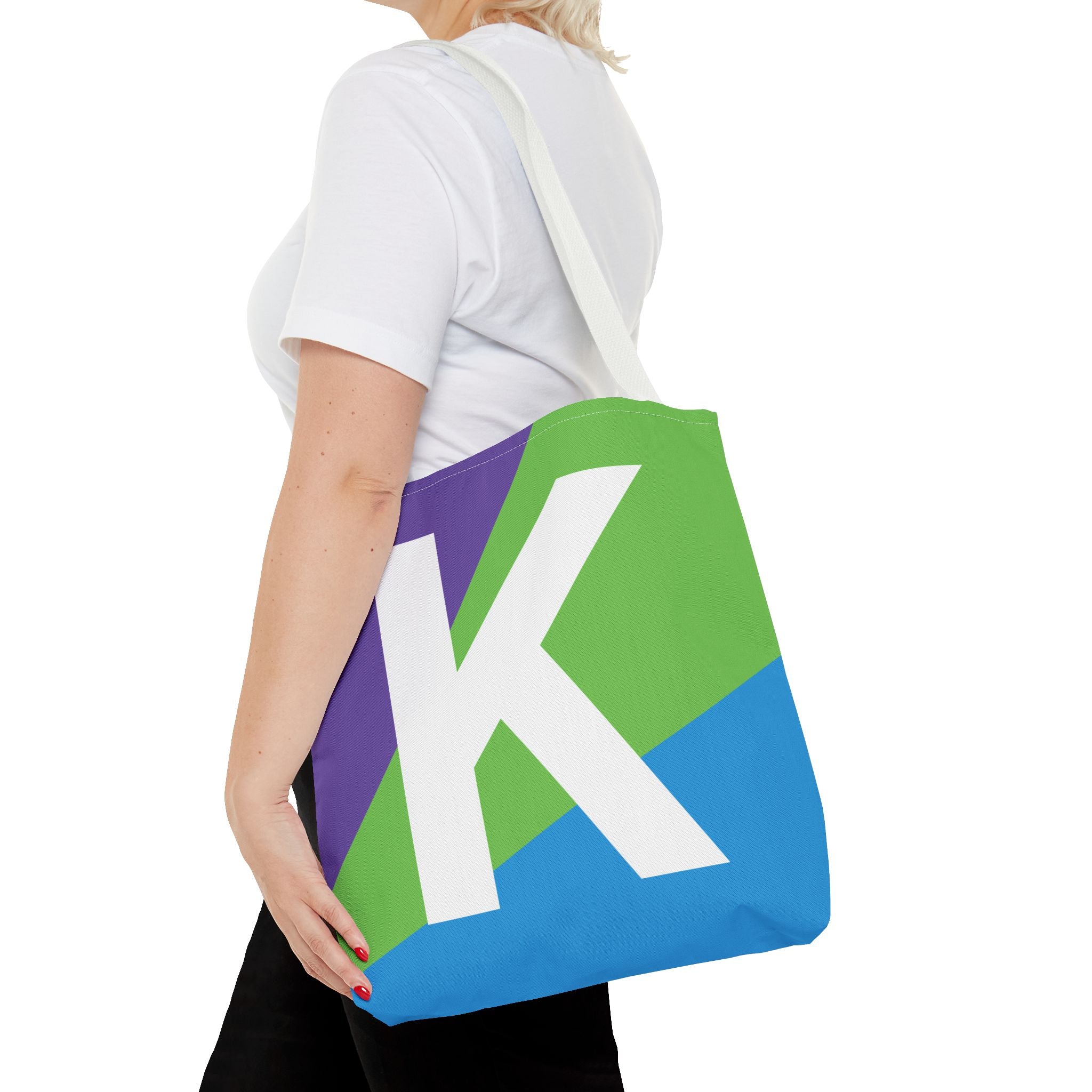 Monogram 'K' Colorblock Tote Bag — Personalized Initial K Shoulder Tote