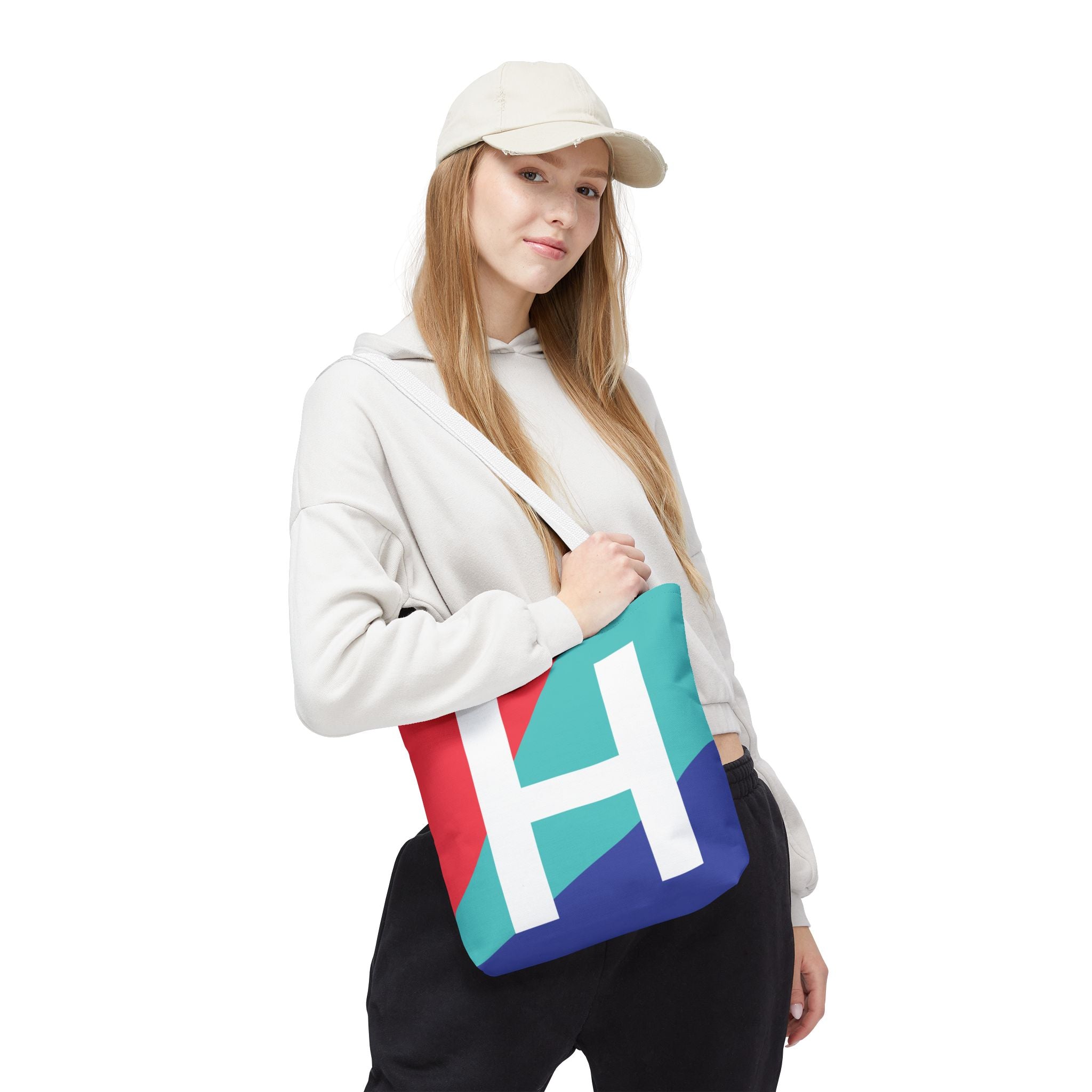 Monogram 'H' Colorblock Tote Bag — Personalized Initial H Shoulder Tote