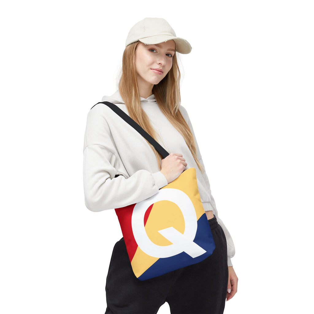 Monogram 'Q' Colorblock Tote Bag — Personalized Initial Q Shoulder Tote