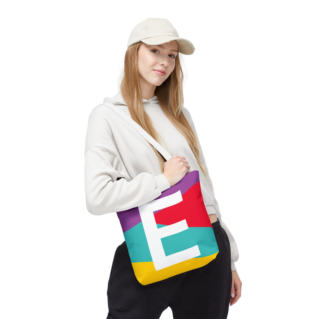 Monogram 'E' Colorblock Tote Bag — Personalized Initial E Shoulder Tote