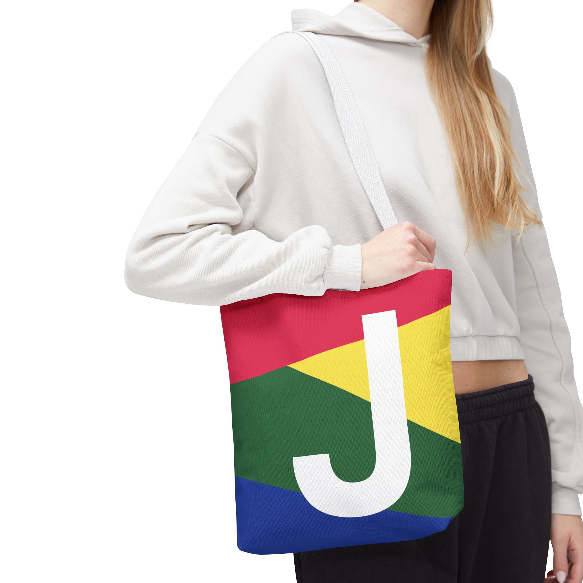 Monogram 'J' Colorblock Tote Bag — Personalized Initial J Shoulder Tote