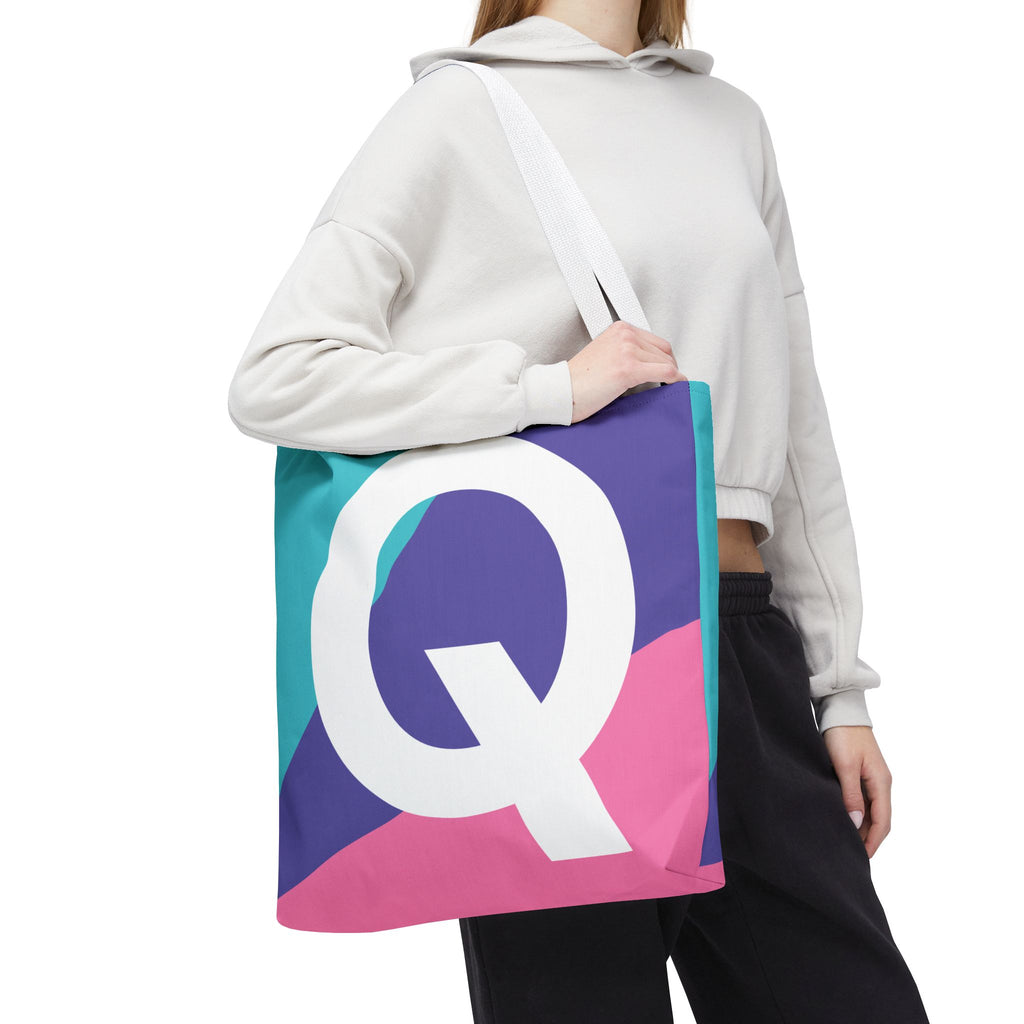 Monogram 'Q' Colorblock Tote Bag — Personalized Initial Q Shoulder Tote