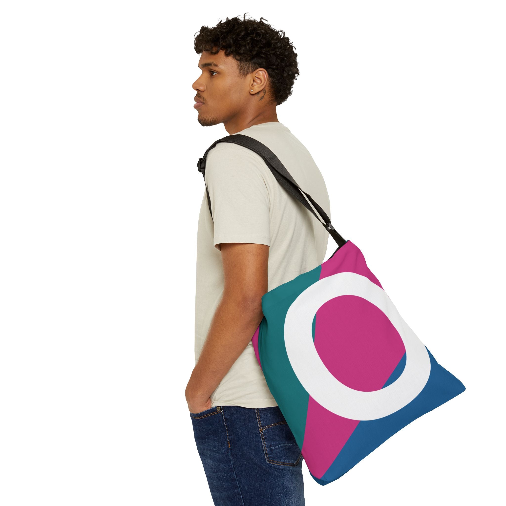 Initial Letter 'O' Colorblock Adjustable Tote Bag — Monogram Alphabet Shoulder Bag
