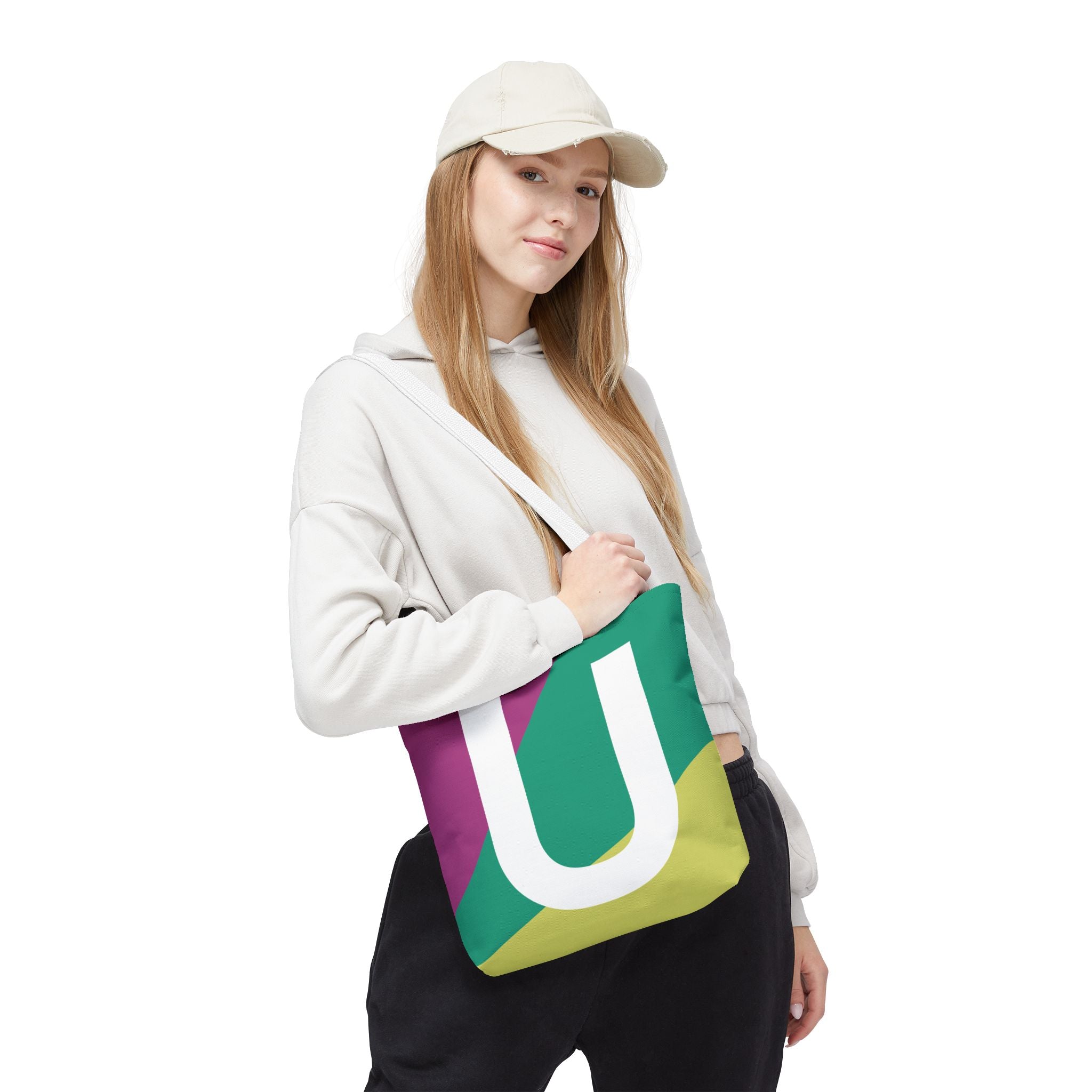 Monogram 'U' Colorblock Tote Bag — Personalized Initial U Shoulder Tote