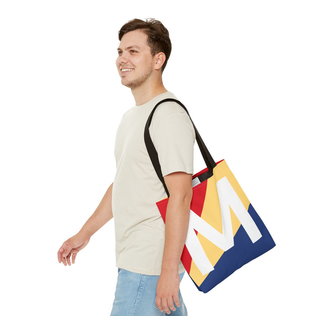 Monogram 'M' Colorblock Tote Bag — Personalized Initial M Shoulder Tote