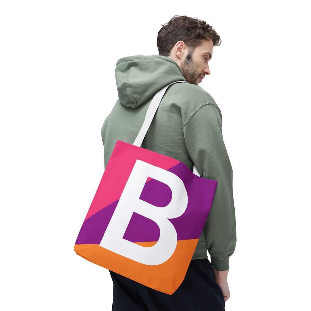 Monogram 'B' Colorblock Tote Bag — Personalized Initial B Shoulder Tote