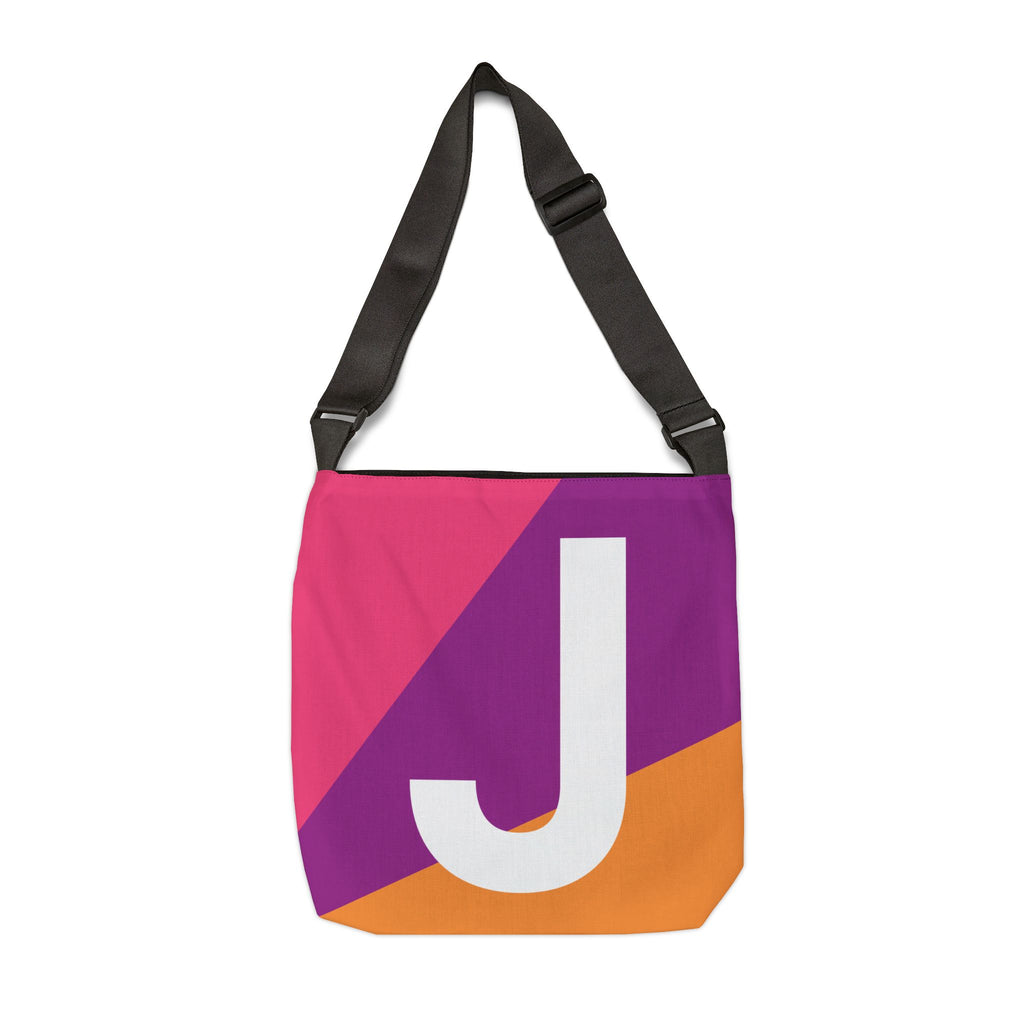 Initial Letter 'J' Colorblock Adjustable Tote Bag — Monogram Alphabet Shoulder Bag