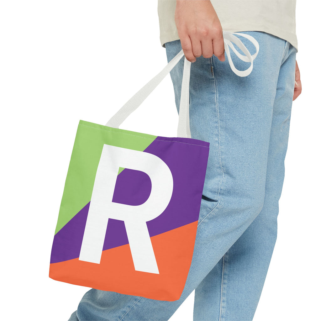 Monogram 'R' Colorblock Tote Bag — Personalized Initial R Shoulder Tote