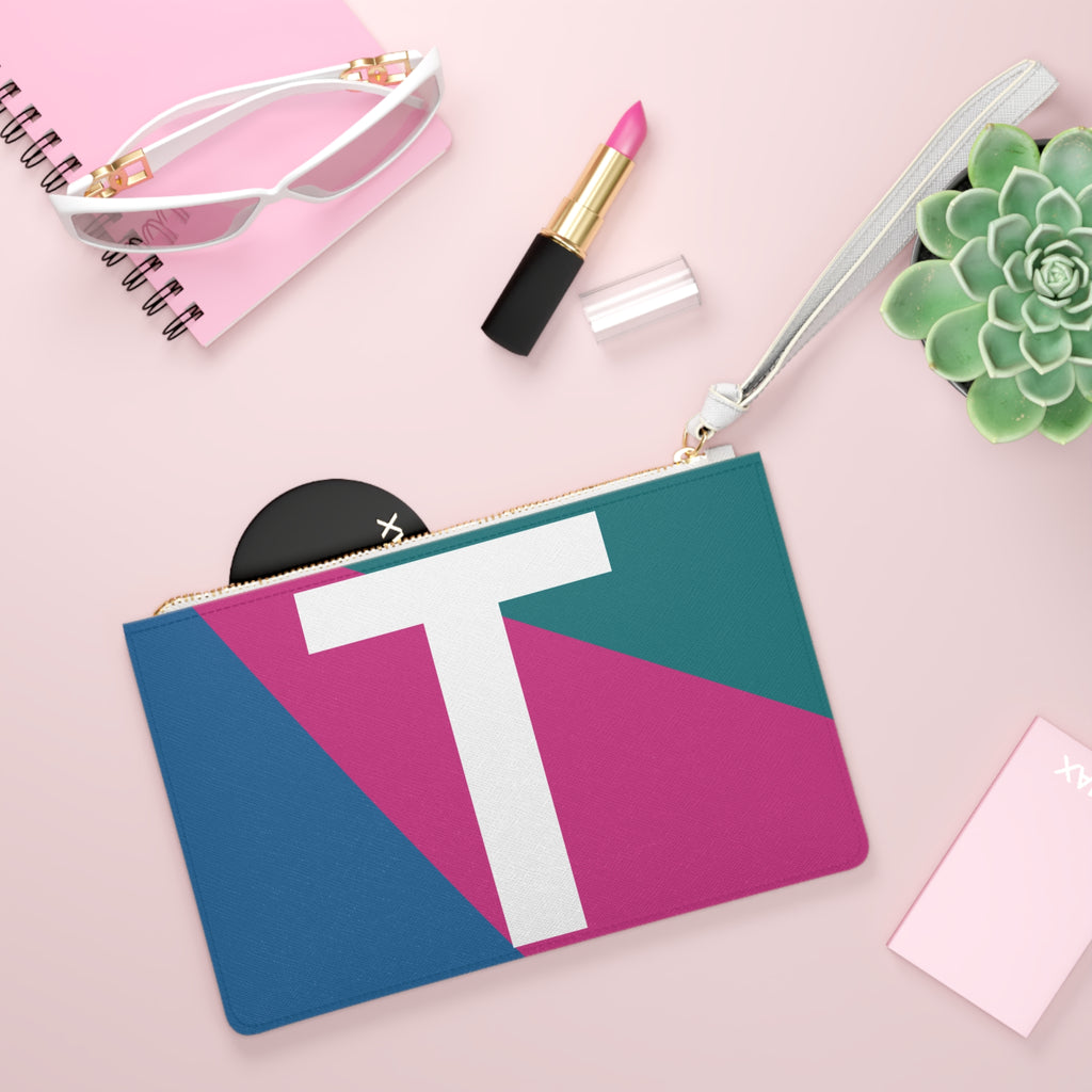 Monogram 'T' Colorblock Clutch Bag — Bold Geometric Wristlet for Everyday & Gifts