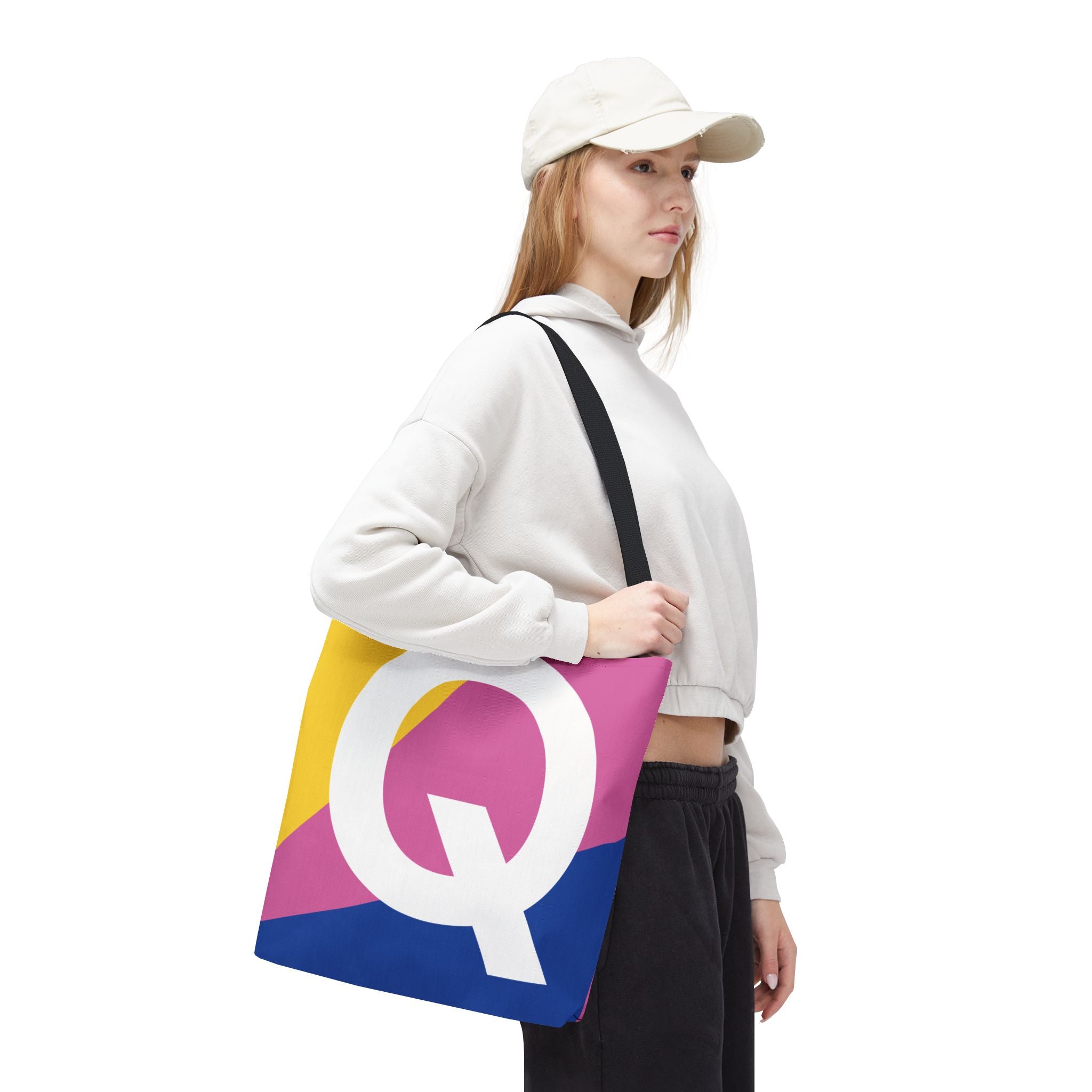 Monogram 'Q' Colorblock Tote Bag — Personalized Initial Q Shoulder Tote